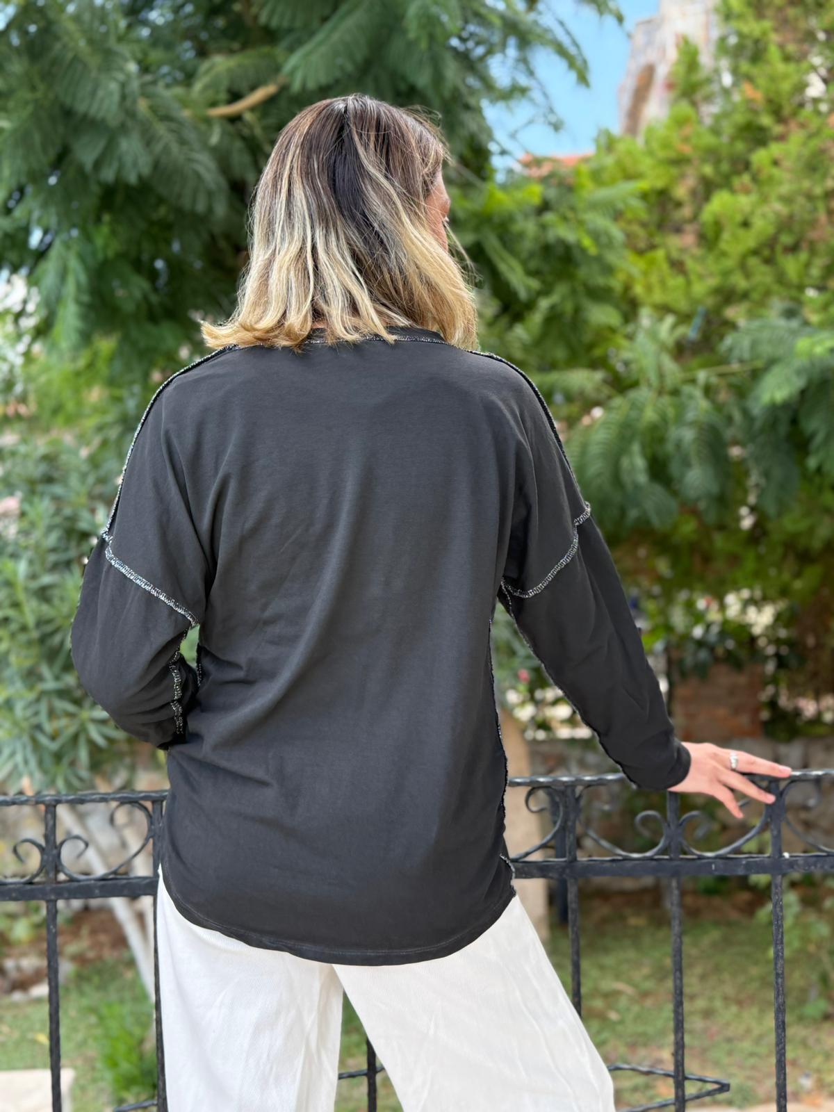 NC8533 İtalyan PADİ Yazılı Coton Sweatshirt Füme