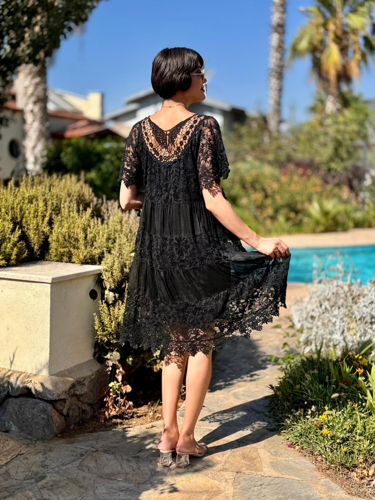 NCC10337 İtalyan İpek Elbise Siyah