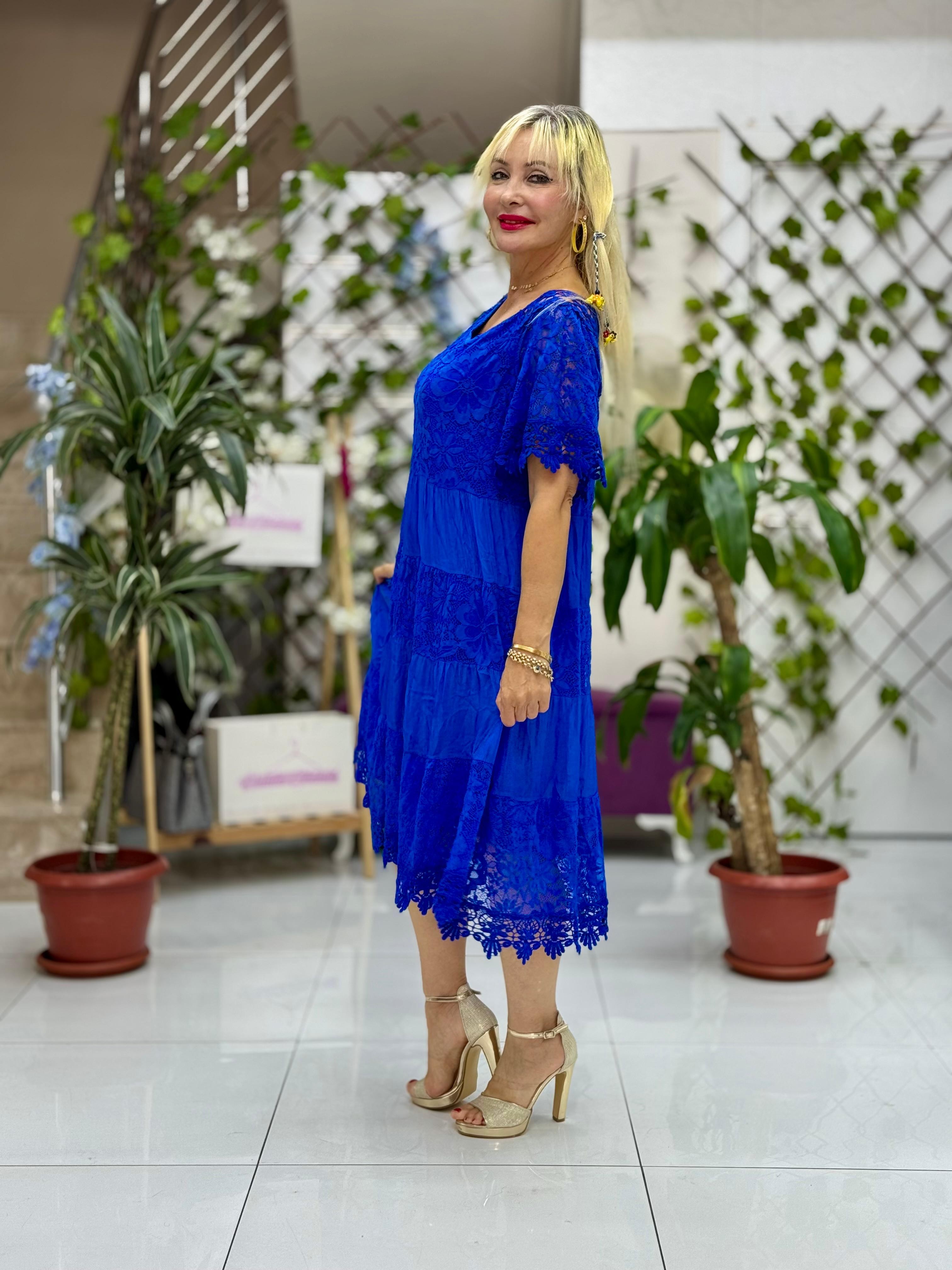 N10337 İtalyan İpek Elbise saks