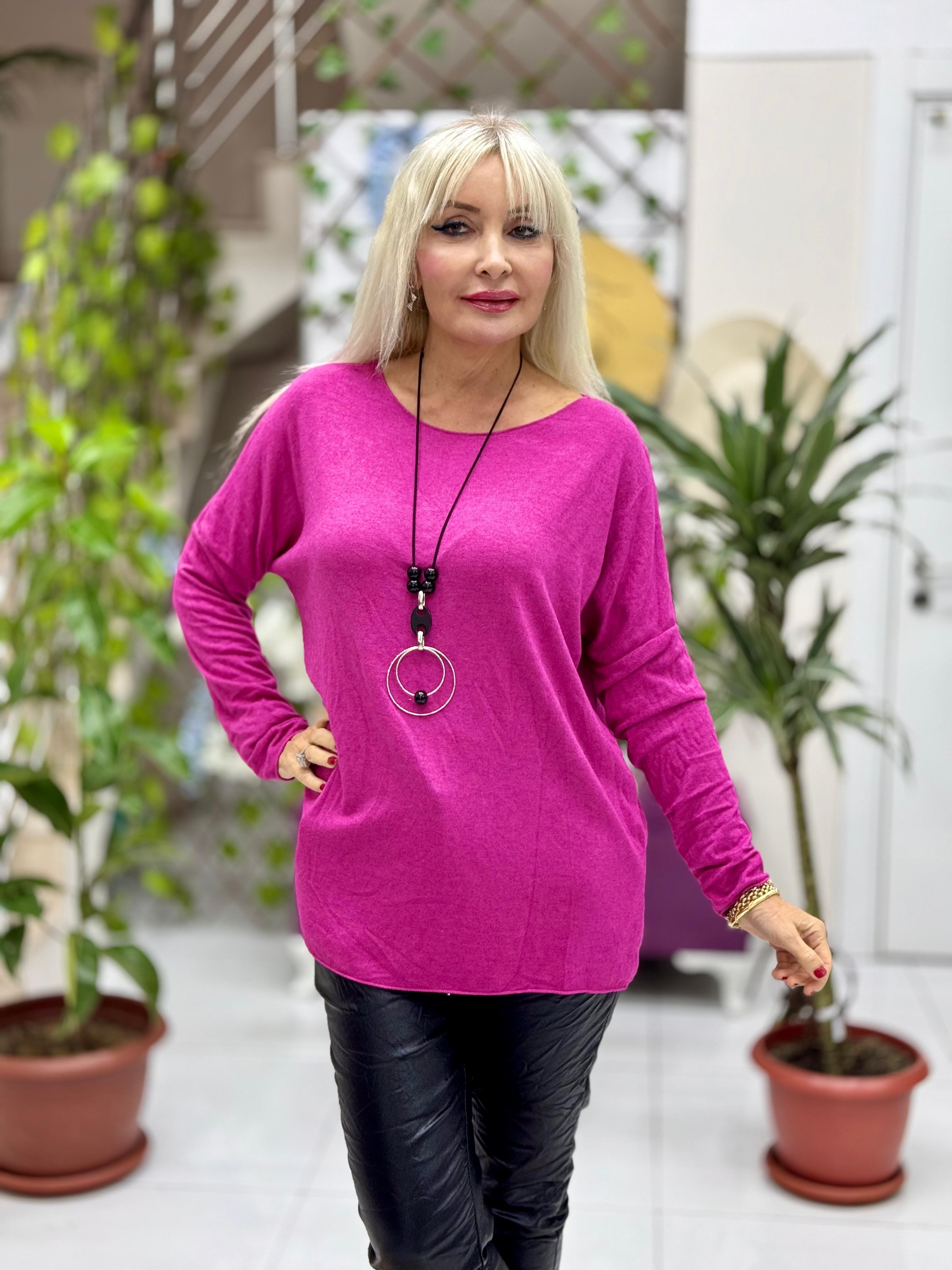 N21446 İtalyan Kolyeli Bluz Pembe