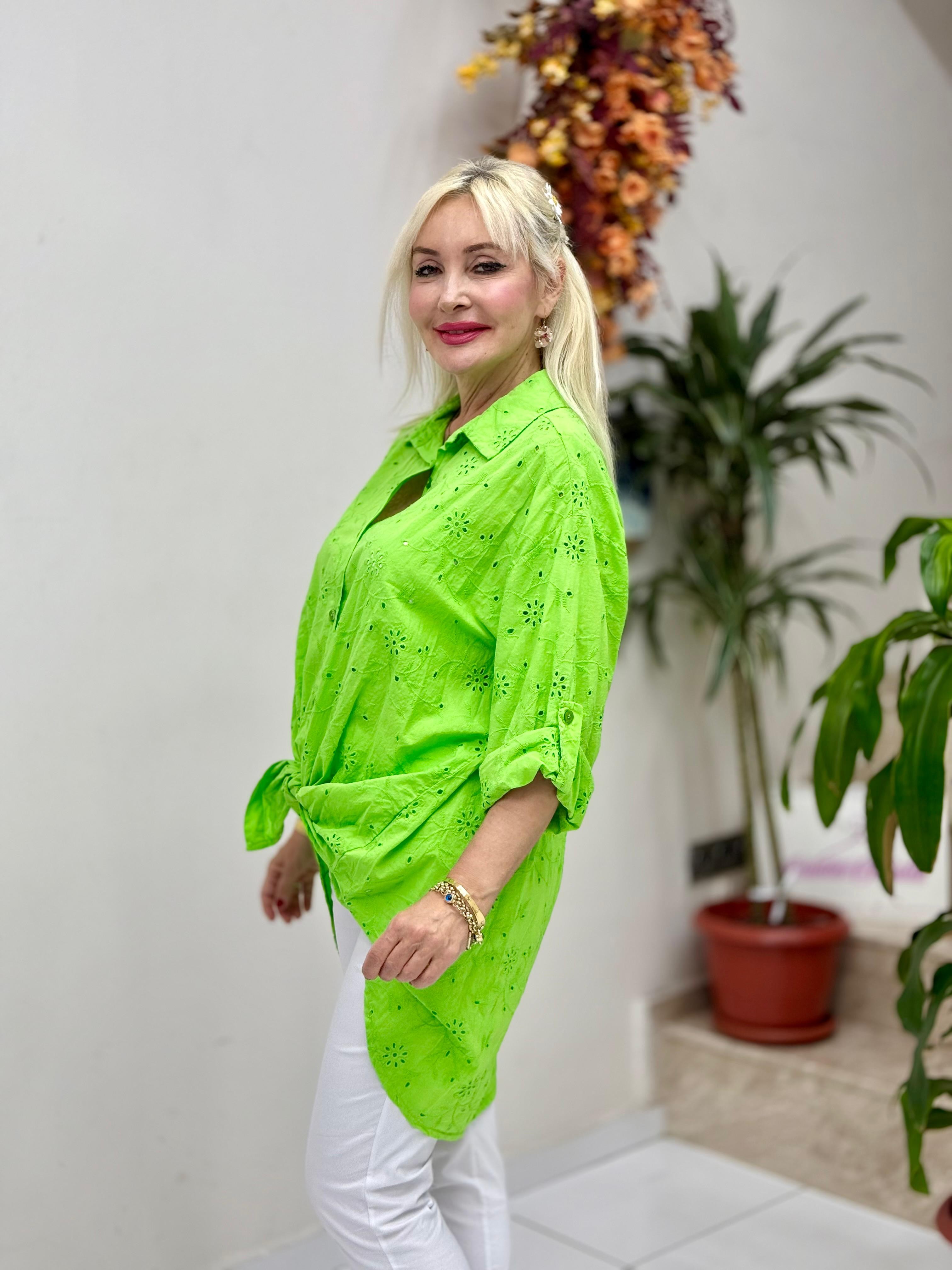 YG1360 İtalyan Brodeli Tunik Gömlek Yesil