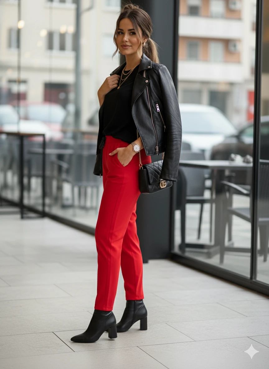 AY18005 Likralı Coton Pantolon Büyük Kalıp Kırmızı