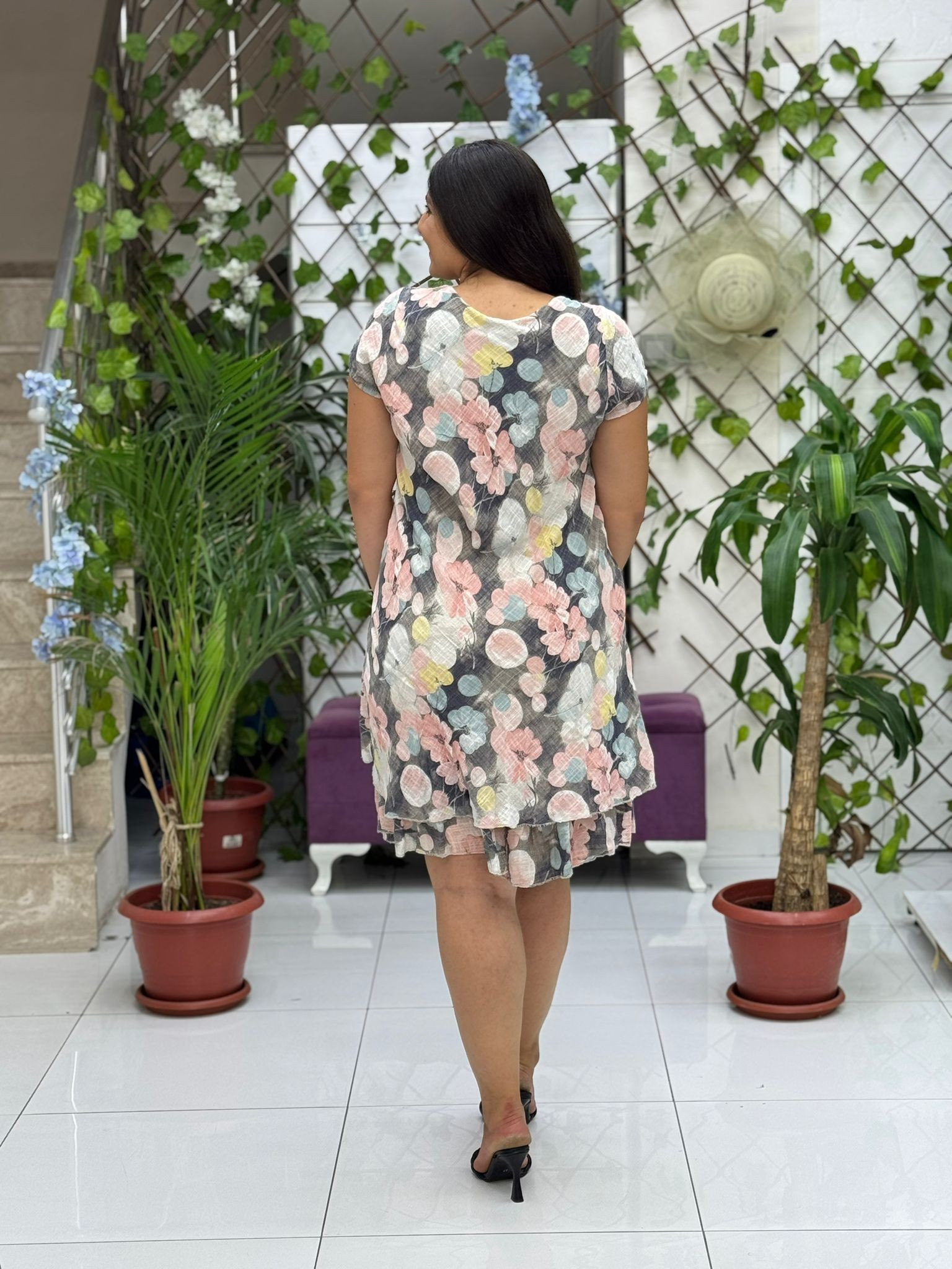 N5012-26 Vestido Italiano De Lino De Algodón Manga Corta Blanco