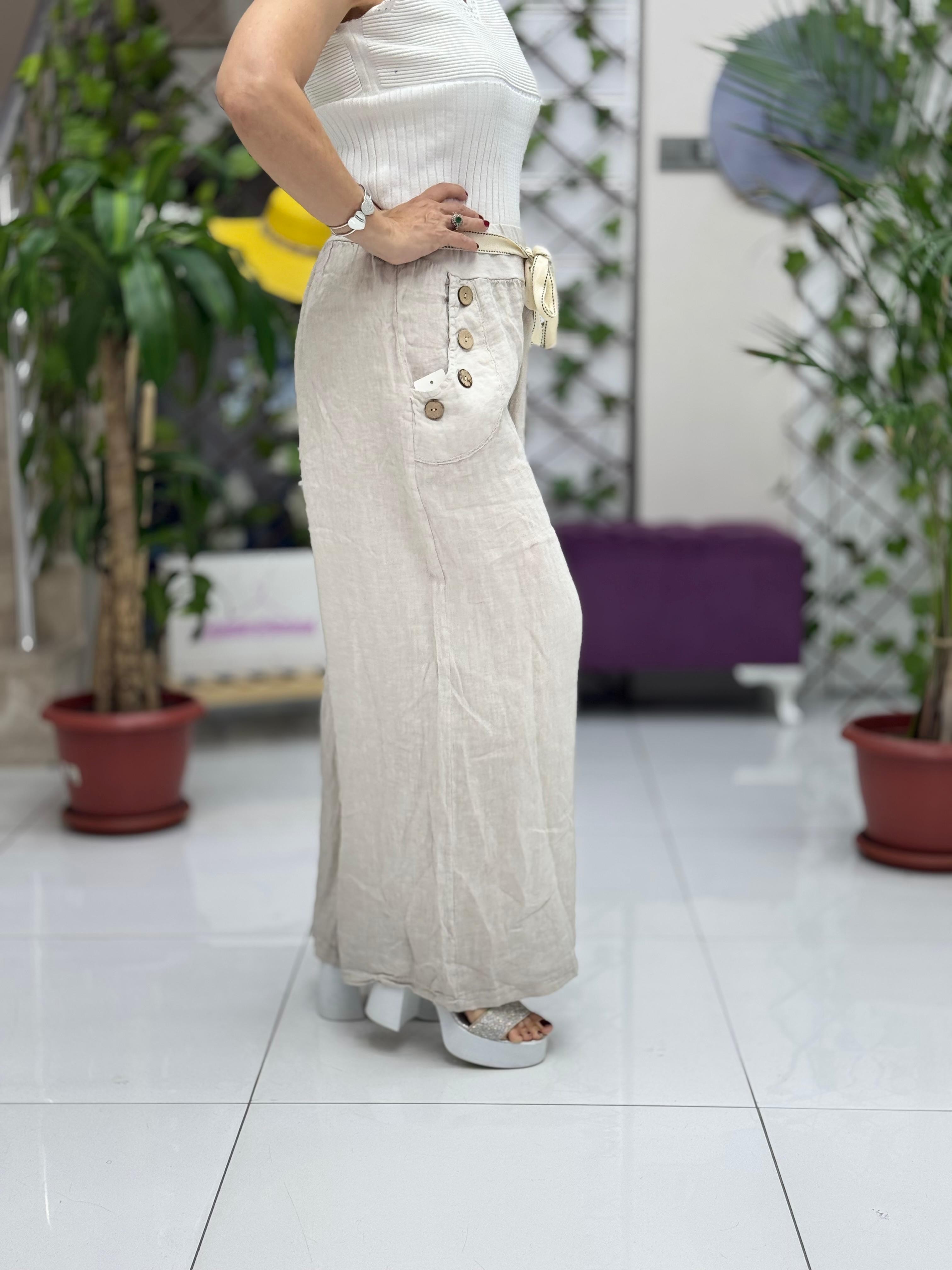 NC2613 İtalyan Keten Pantolon Krem