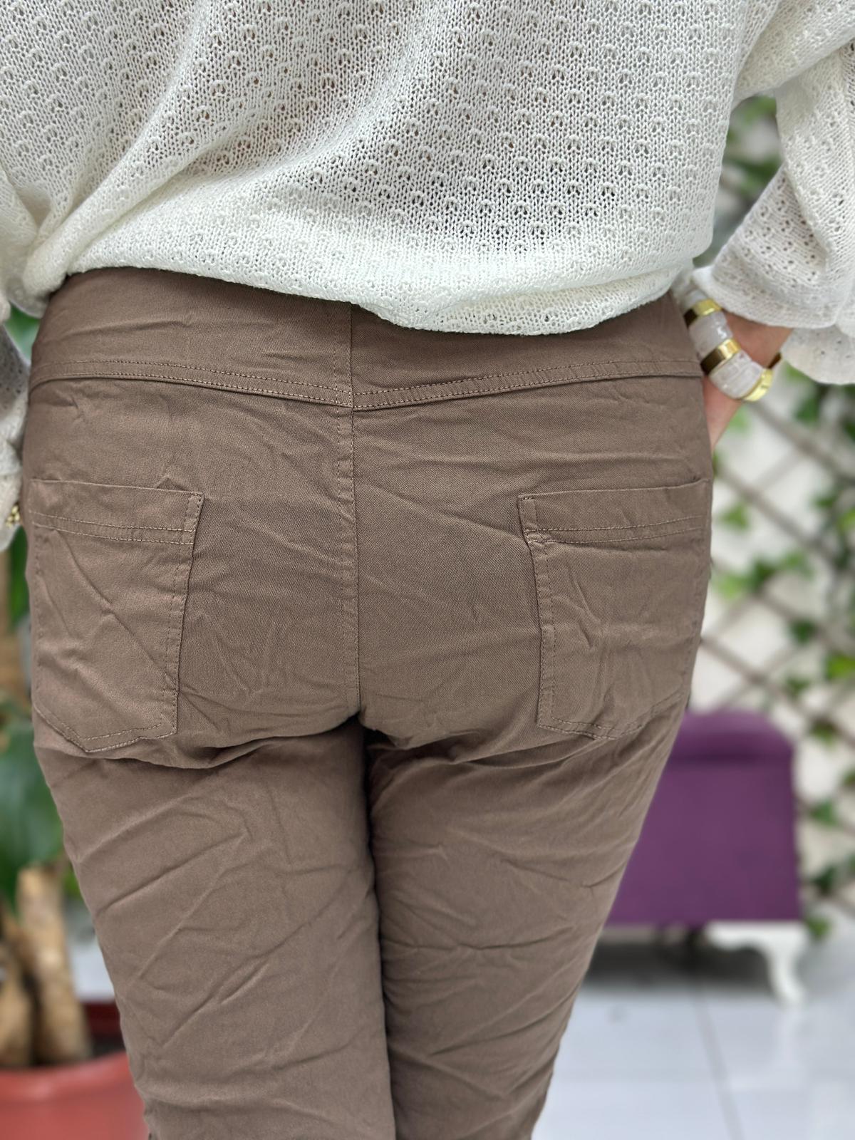 YG60008 İtalyan Yanlar Pulpayet Coton Pantolon Kahve