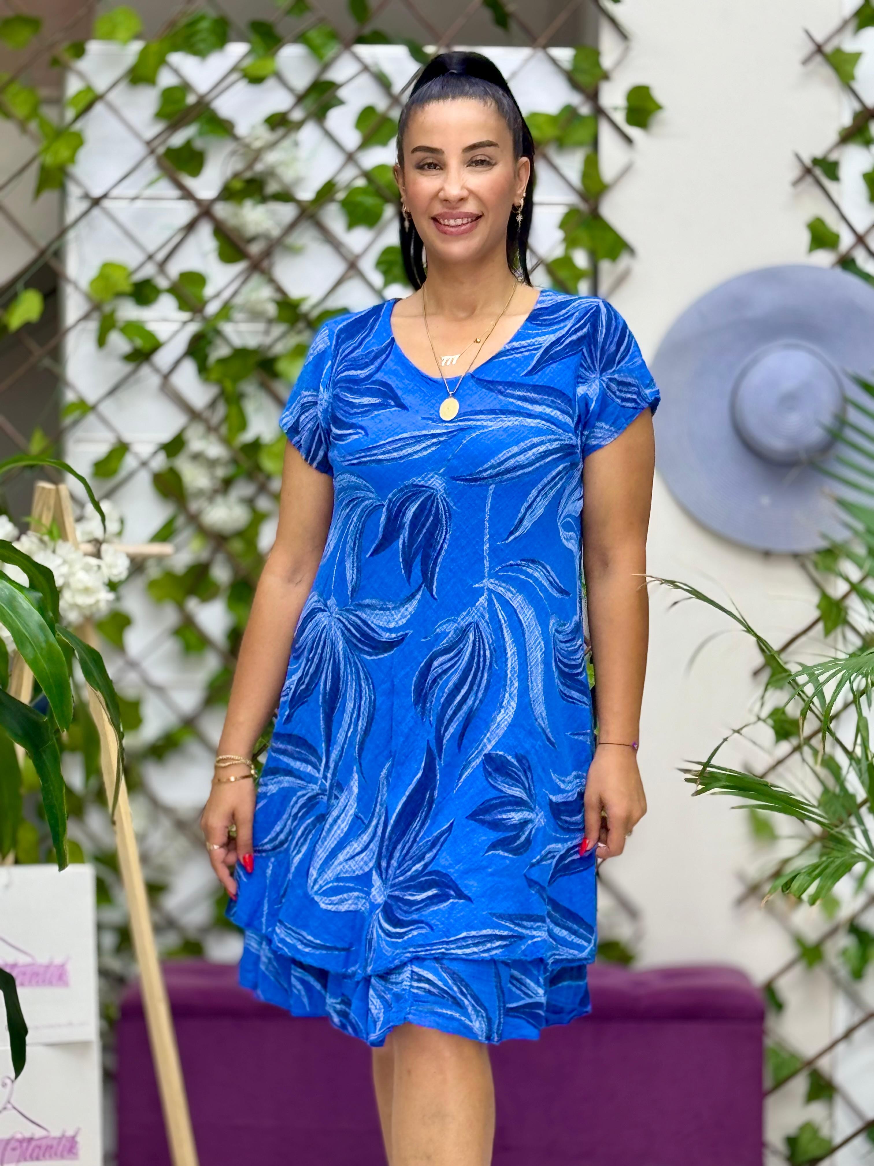 N5012-26 Vestido Italiano De Lino De Algodón Manga Corta Blanco