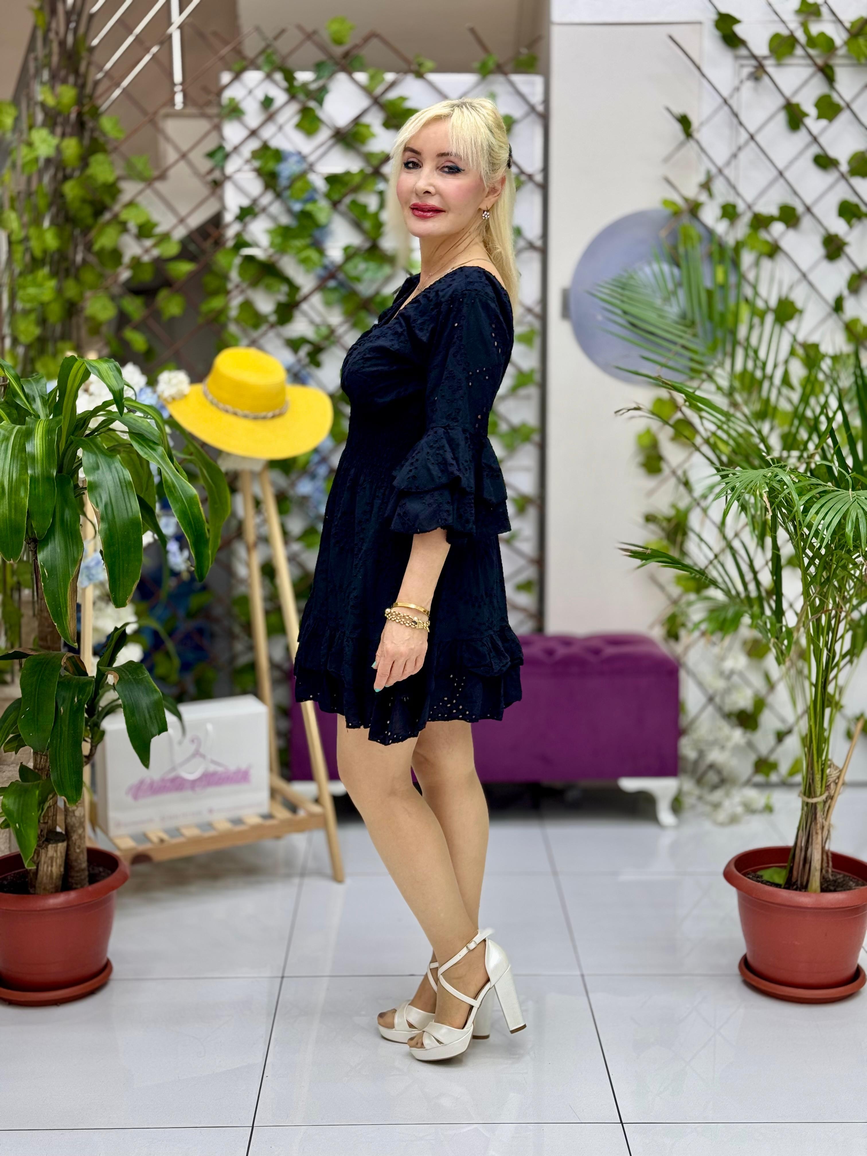 NC22428 İtalyan Mini Fisto Elbise Siyah