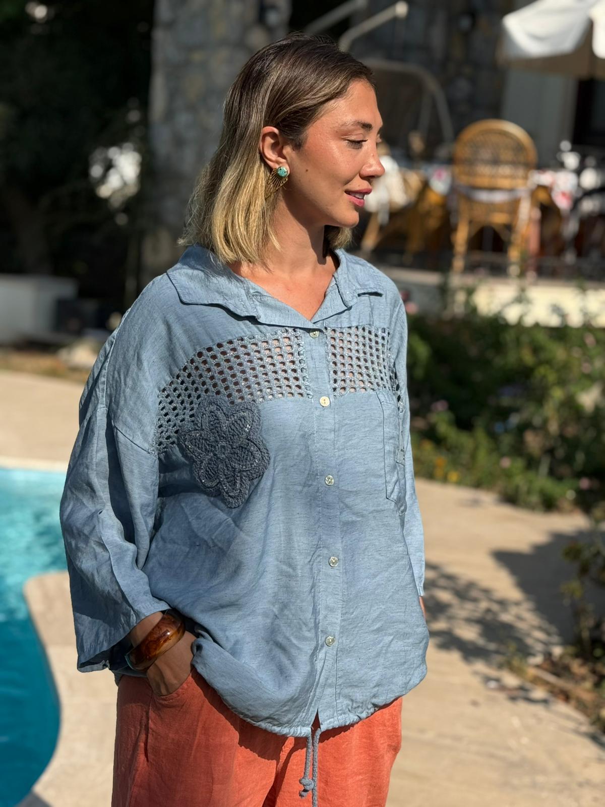 N23003 Blusa Lino Algodón Italiano Visón