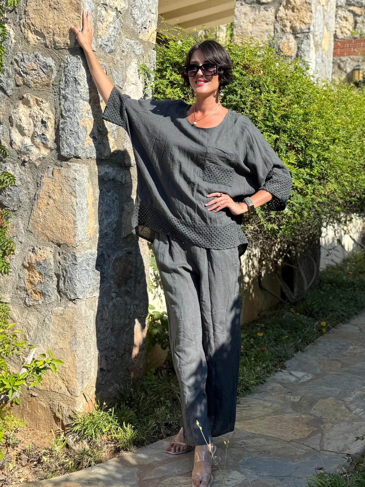 PT12050 İtalyan Keten Takım Füme