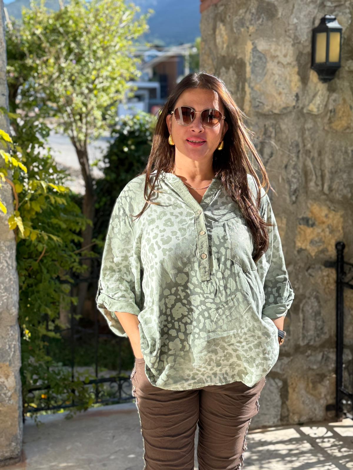 YG2095 İtalyan Coton Bluz Yeşil