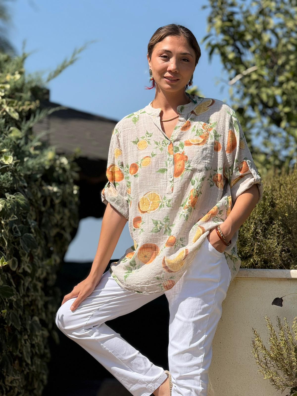 NC154553 İtalyan Pamuk Keten Bluz Krem