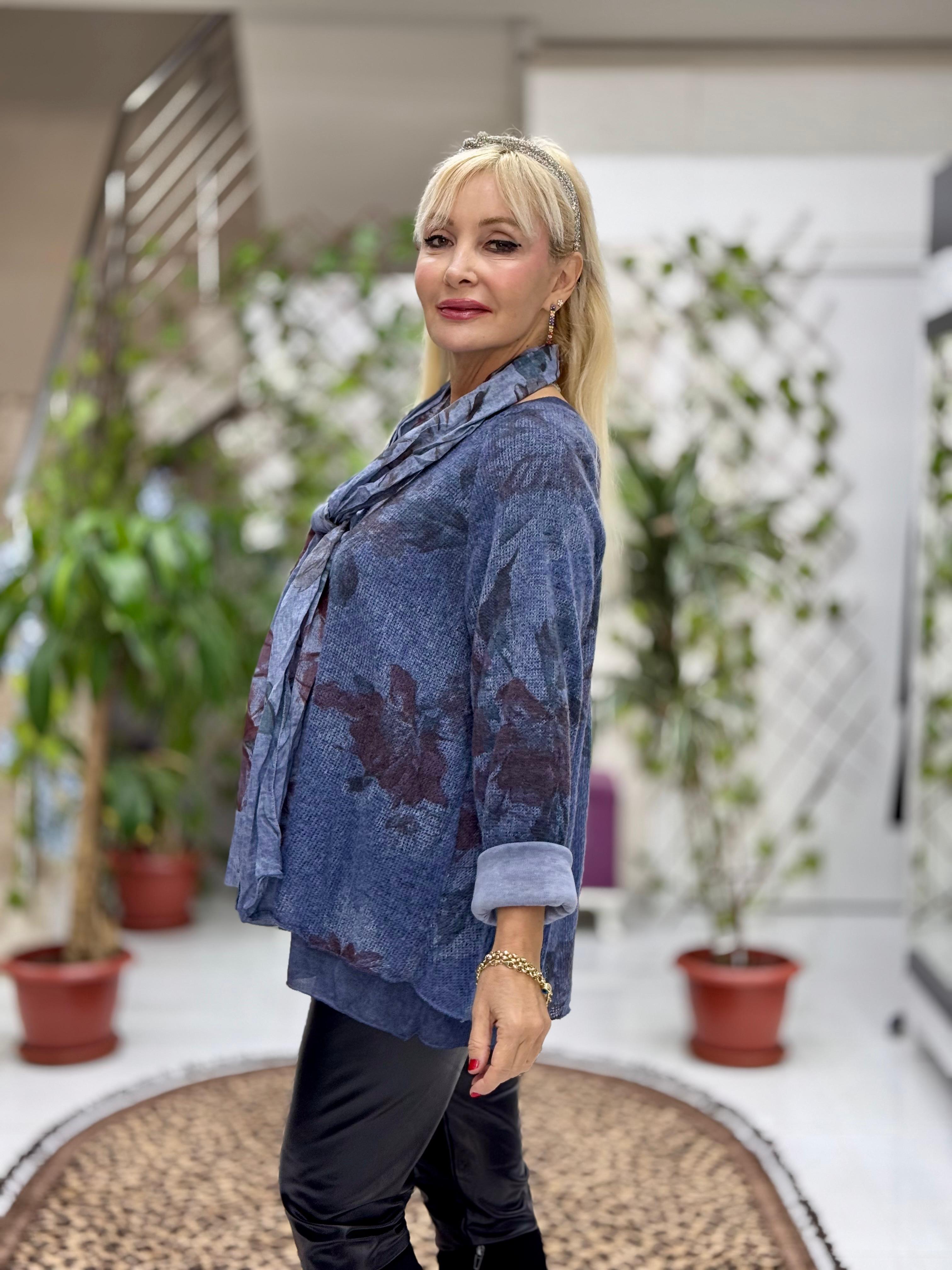 YG10507 İtalyan Fularlı Kazak Mavi