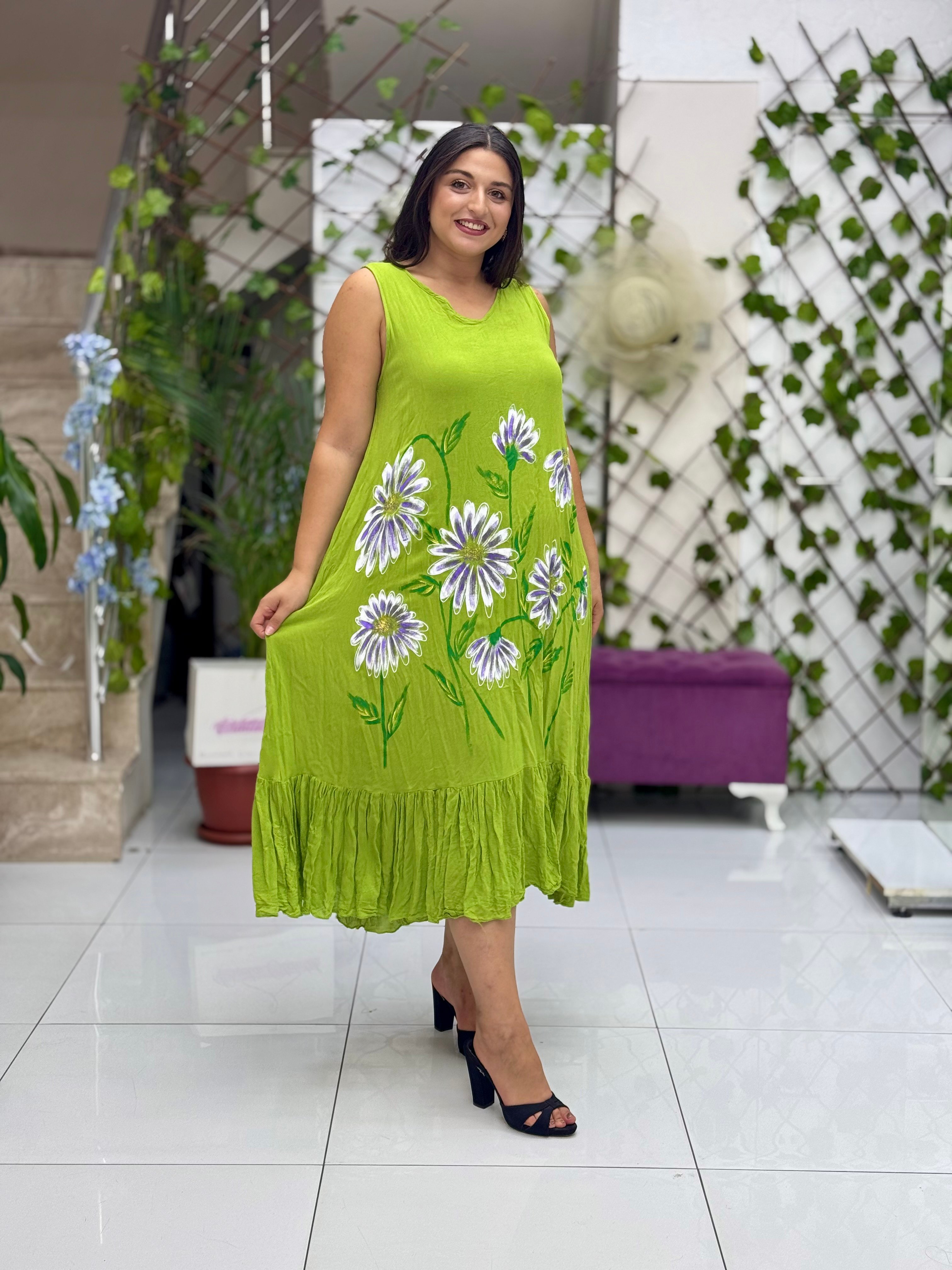 M1208 Vestido Voile Detalle Cuello Turquesa