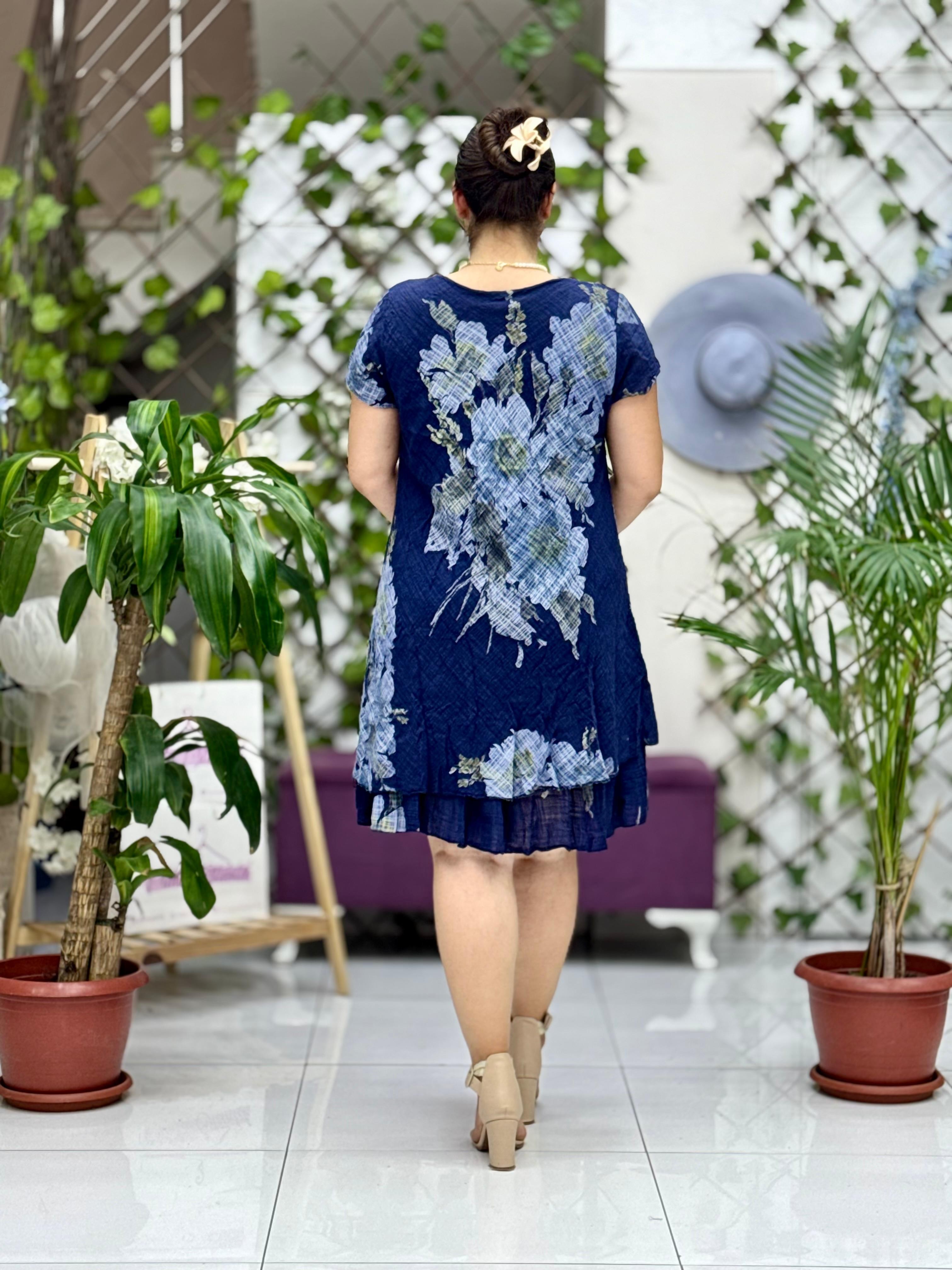 N5012-26 Vestido Italiano De Lino De Algodón Manga Corta Blanco