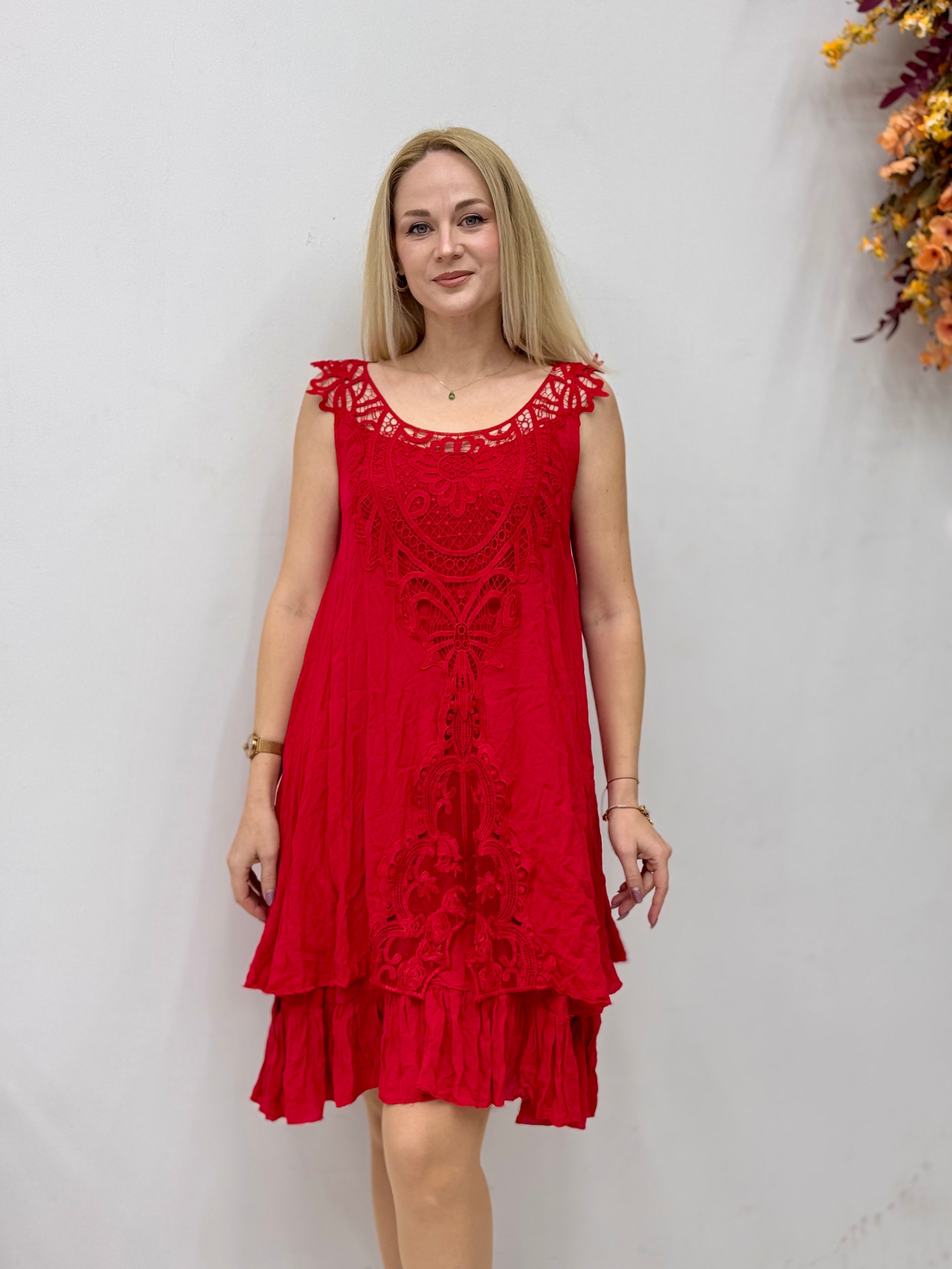 M1207 Minivestido de gasa sin mangas Rojo