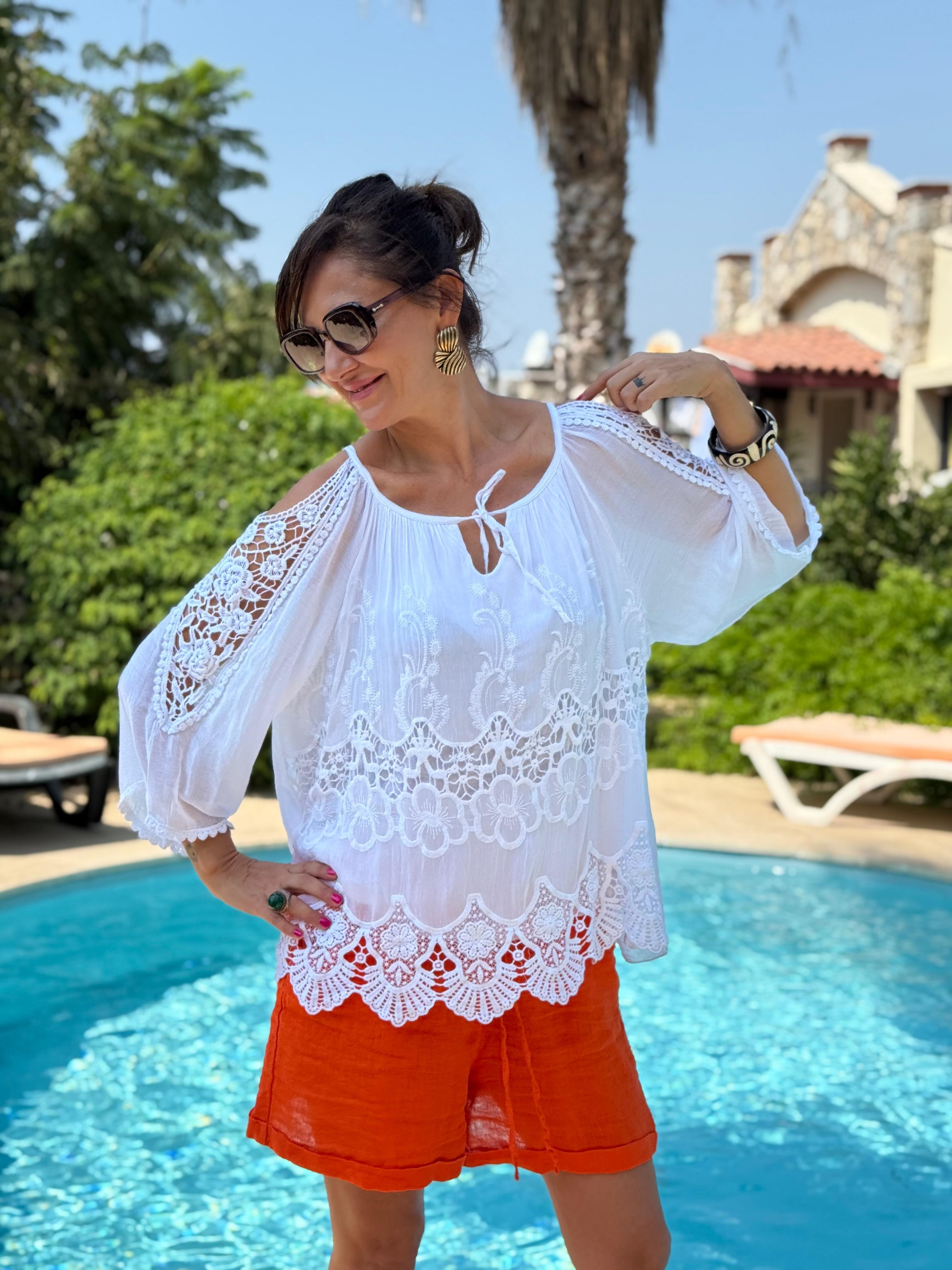 NC9740 İtalyan İpek Bluz Beyaz