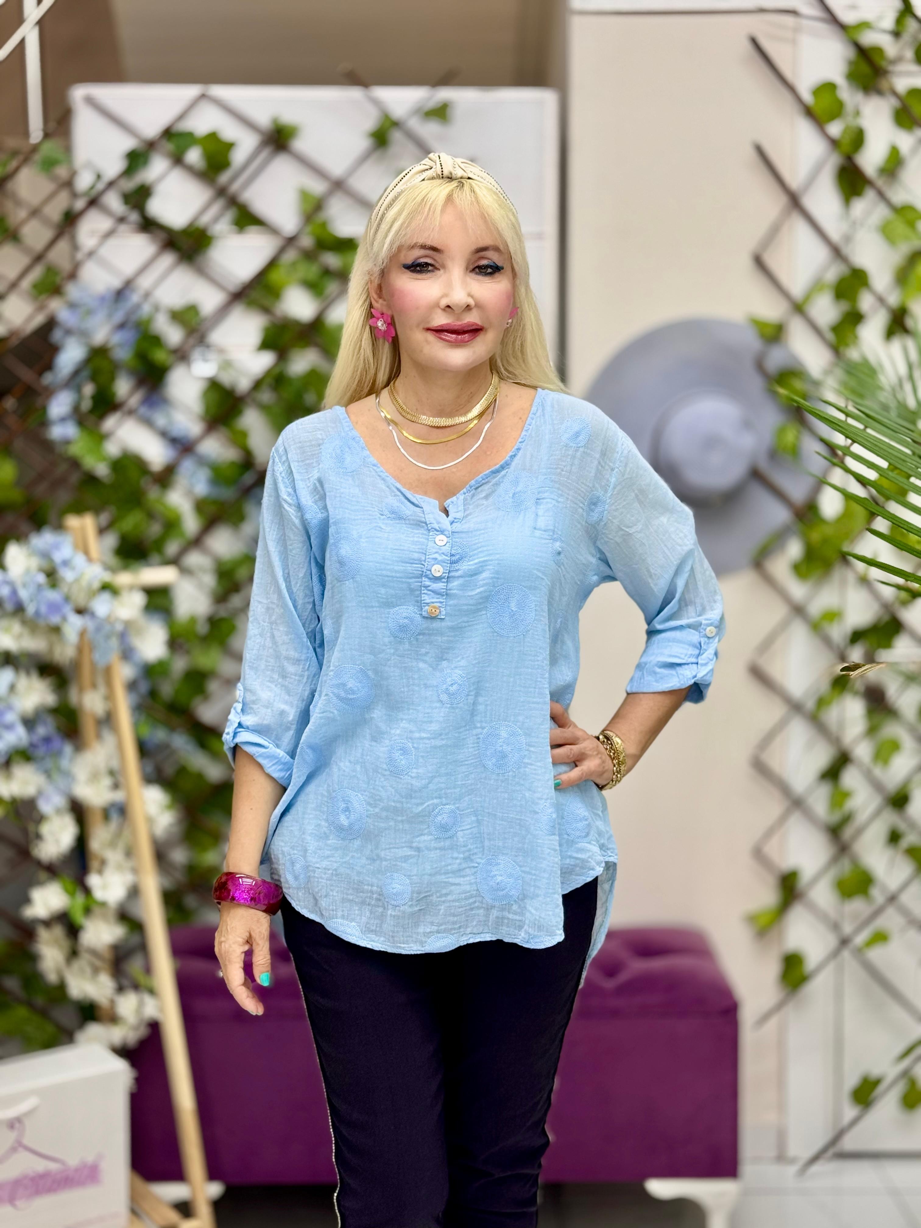 YG2033 İtalyan Güpürlü Coton Bluz Mavi