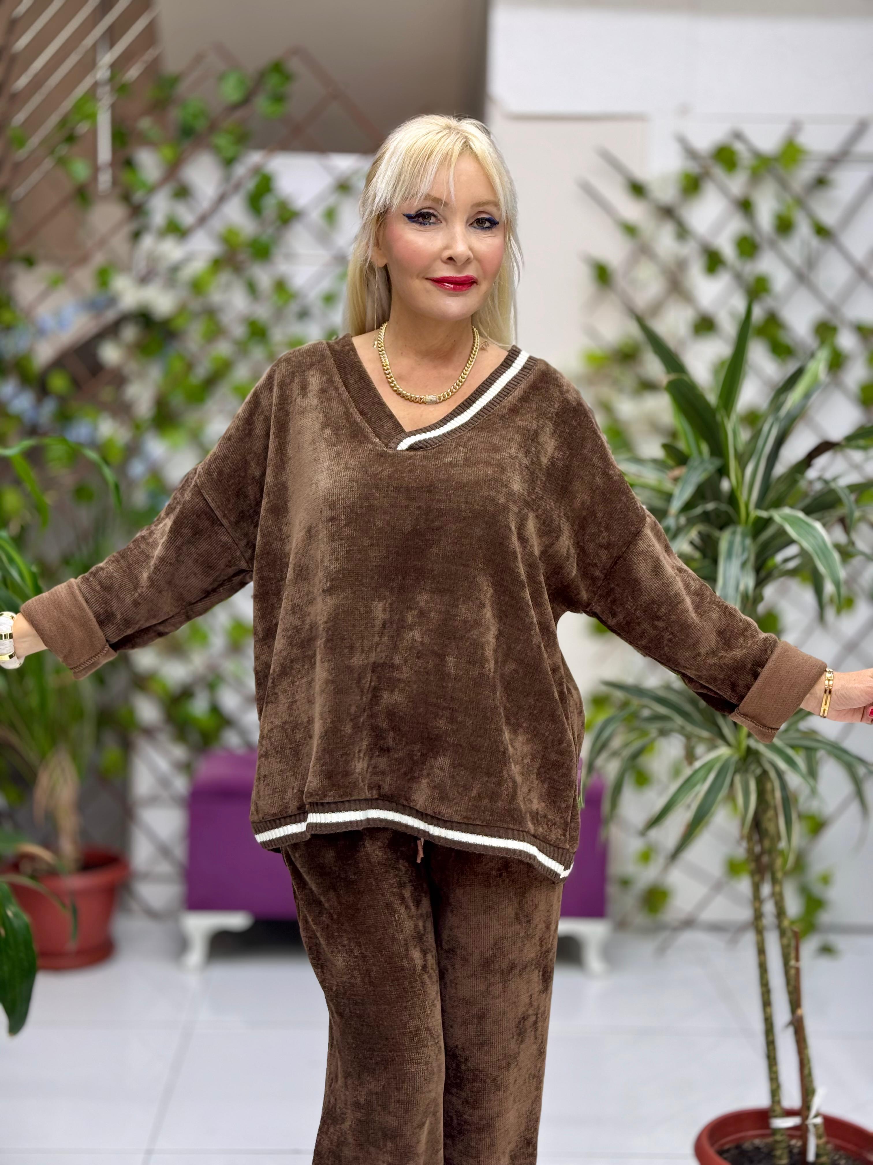 NC25181 İtalyan Basic Kadife Takım Kahverengi