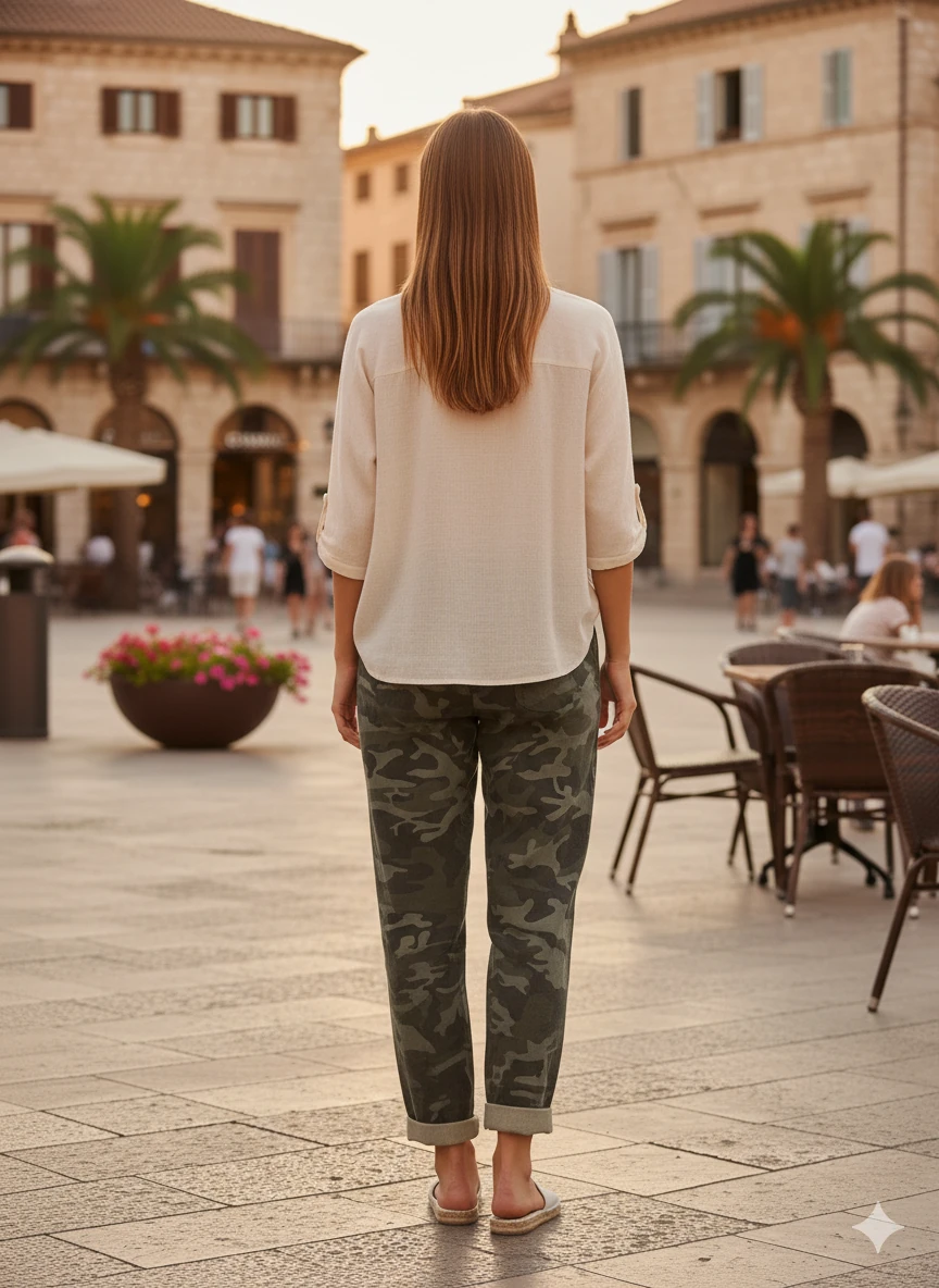 LS7312 Kamuflaj Desenli Likralı İtalyan Coton Pantolon Haki