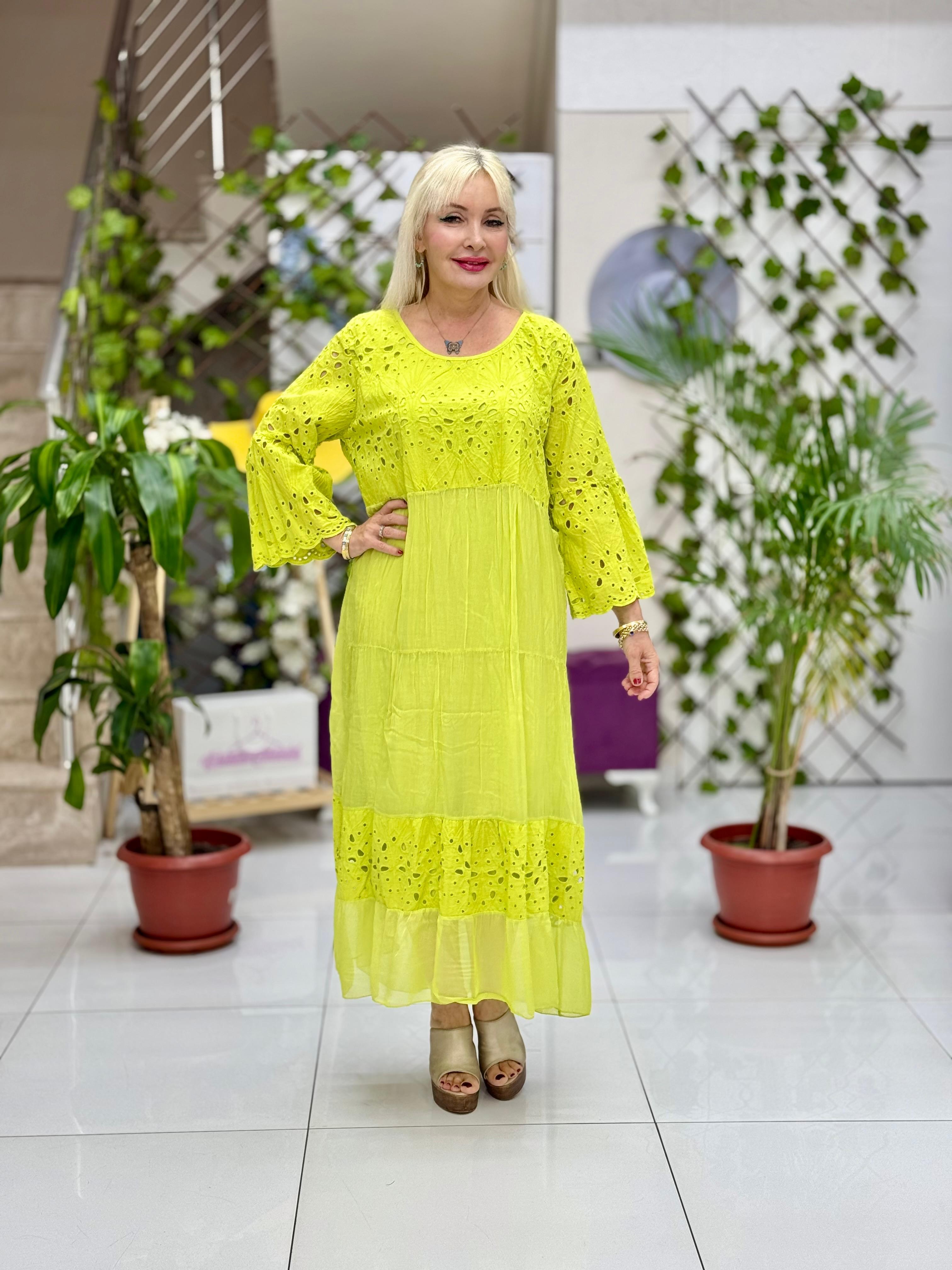 YG1659 İtalyan Brodeli İpek Elbise Fıstık