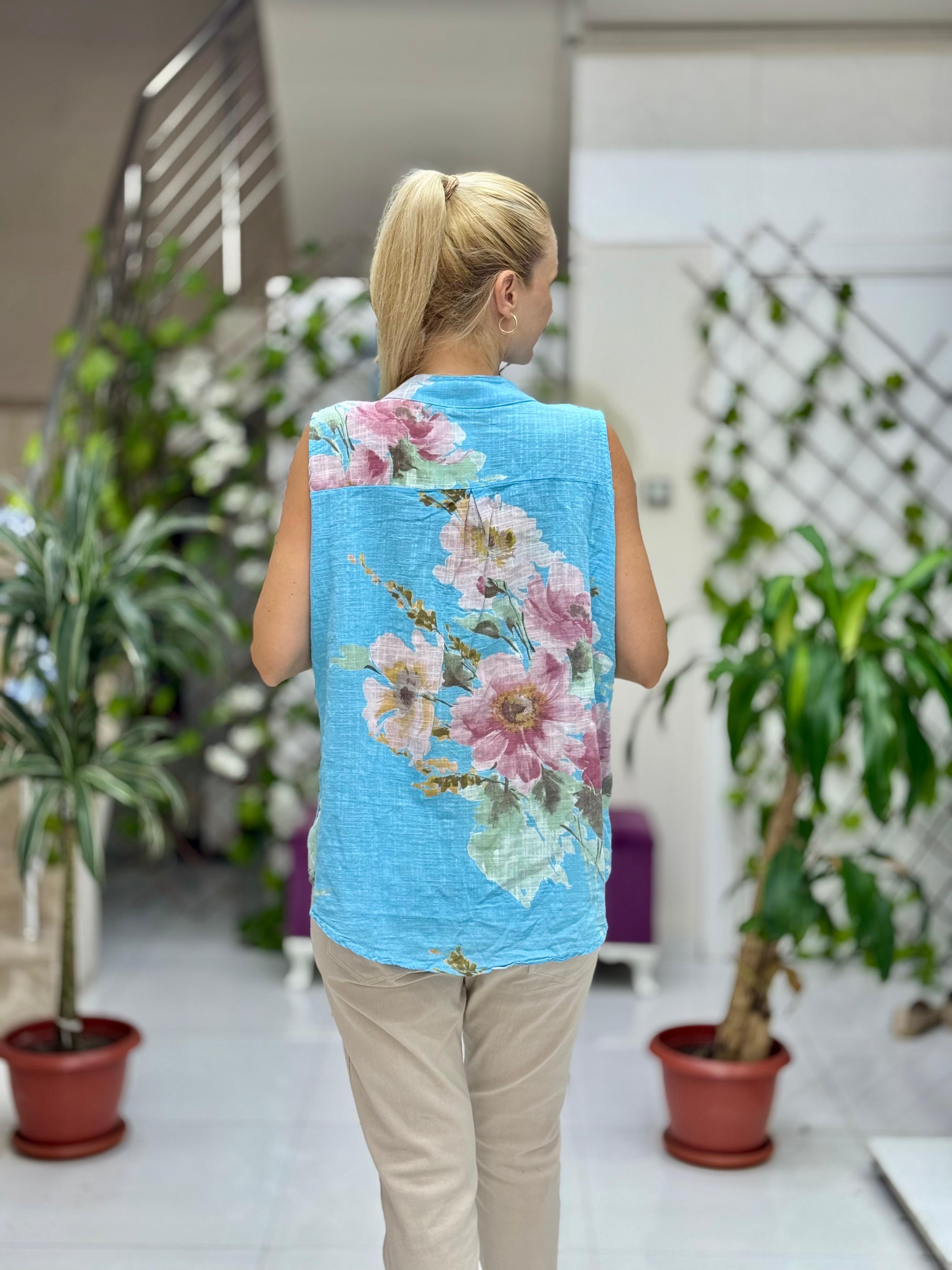 LS8819A Kolsuz Pamukketen Cepli İtalyan Bluz Mavi