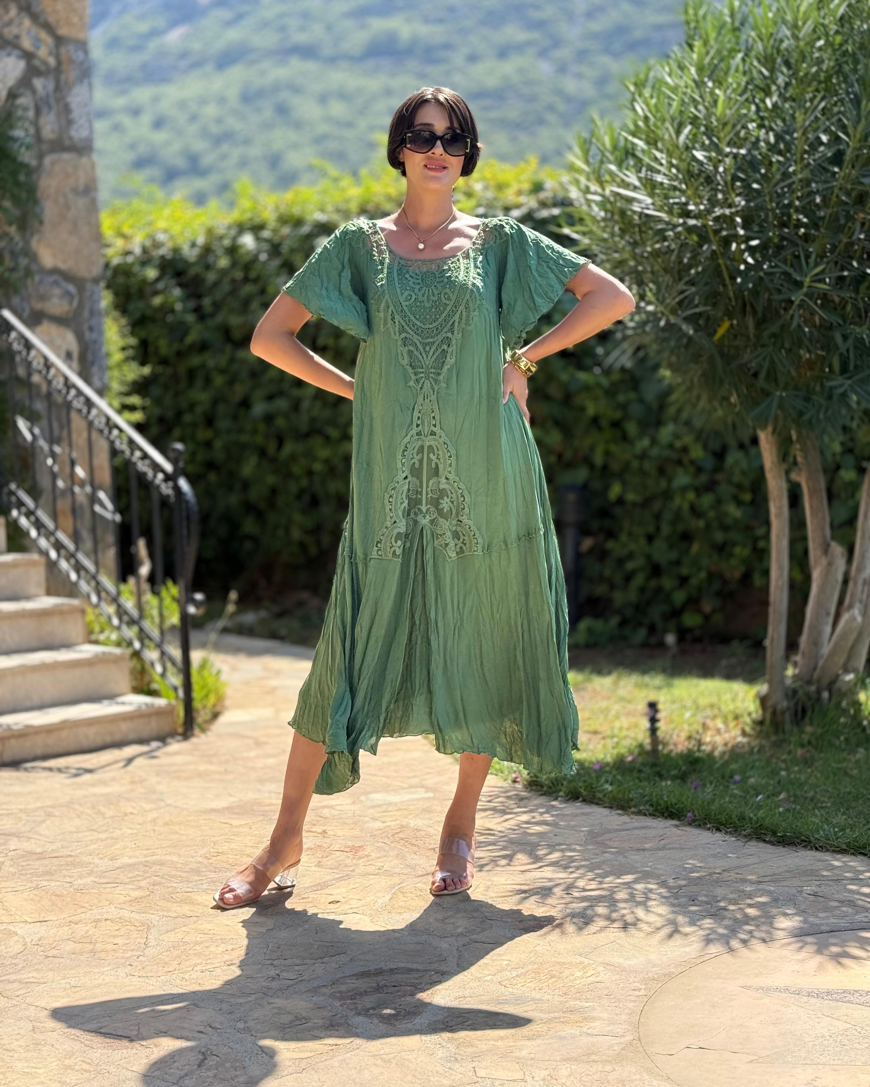 VL1420 Hürrem Vual Elbise  Yeşil