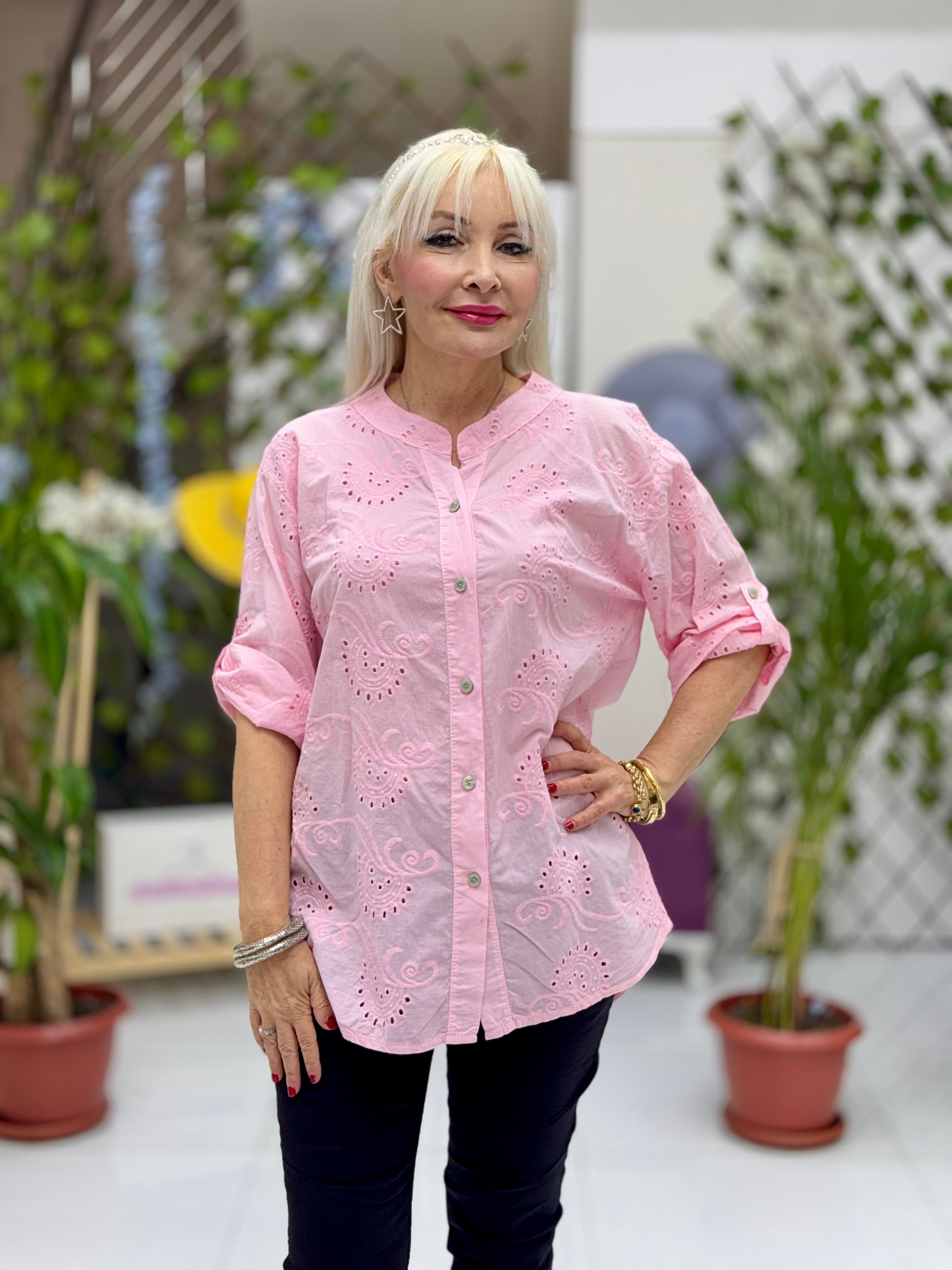 YG20023 İtalyan Fistolu Coton Bluz Pudra