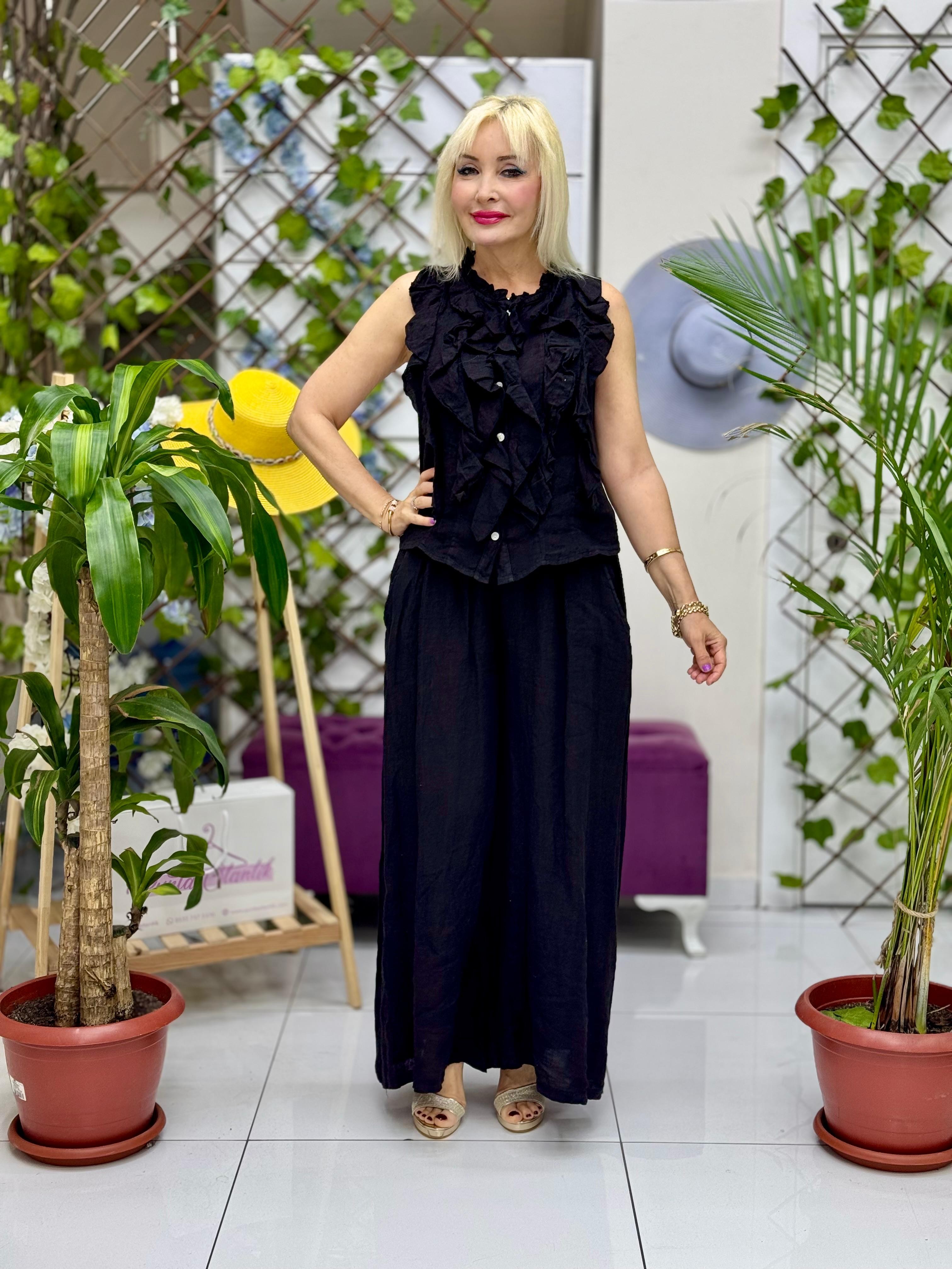 N10661 Traje Italiano Lino Ciruela