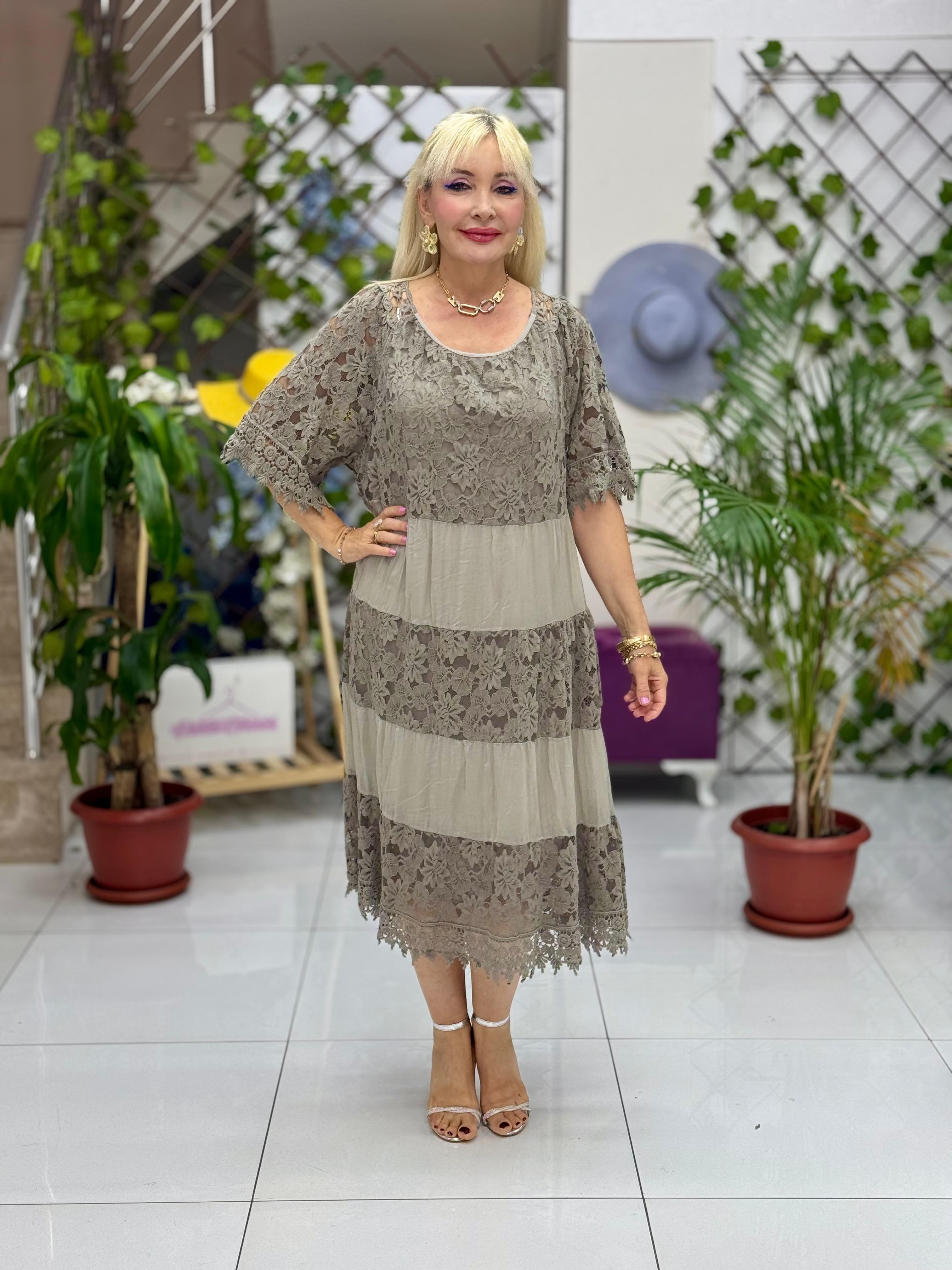 N510337 Vestido De Seda Italiana Beige