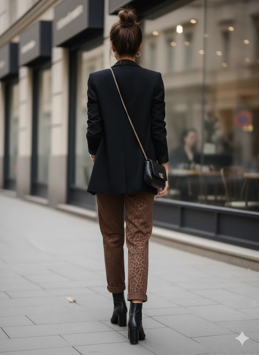 NC242976 italyan Leopar Desen Deri Pantolon Kahverengi