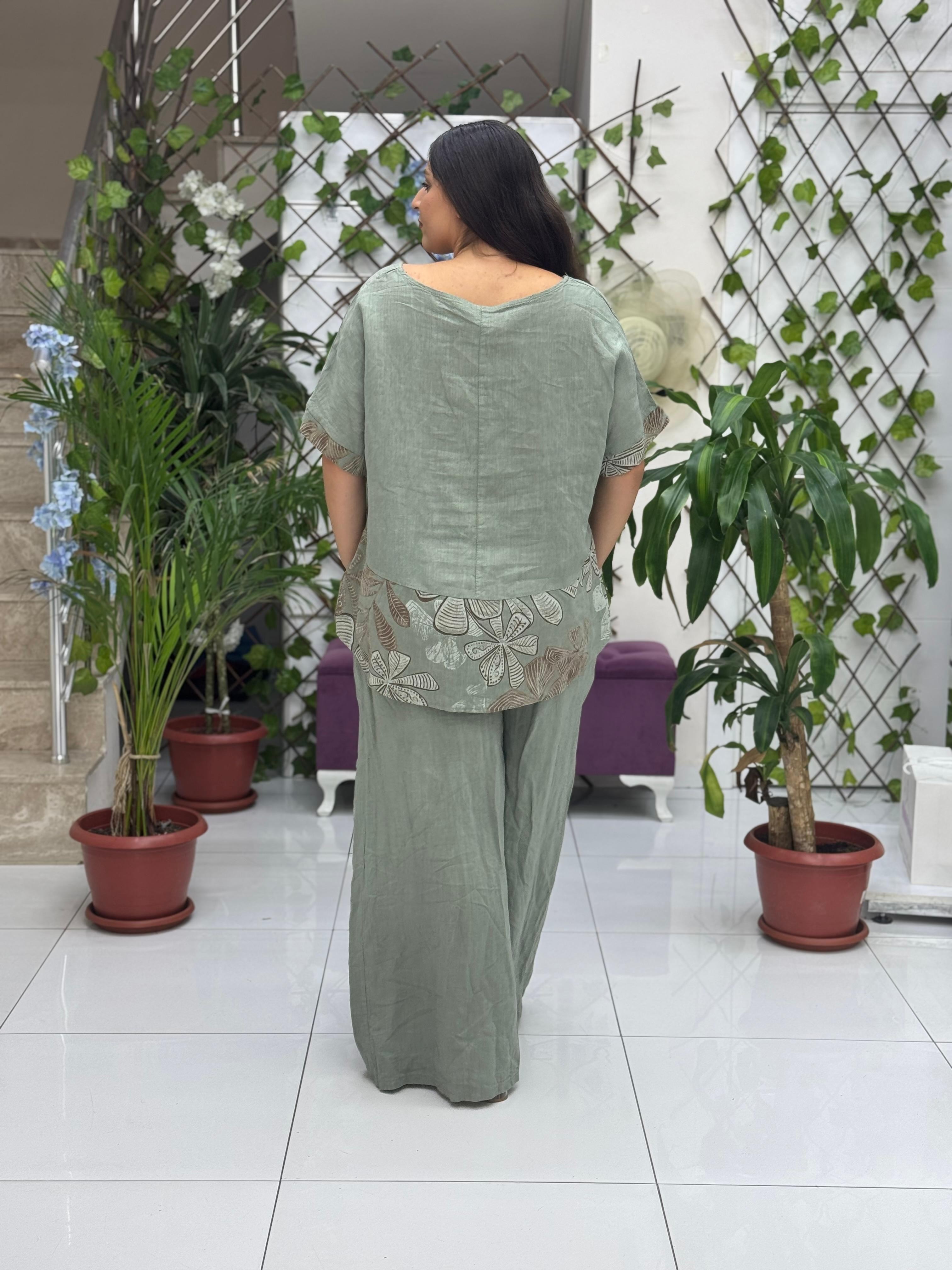 N10661 Traje Italiano Lino Ciruela