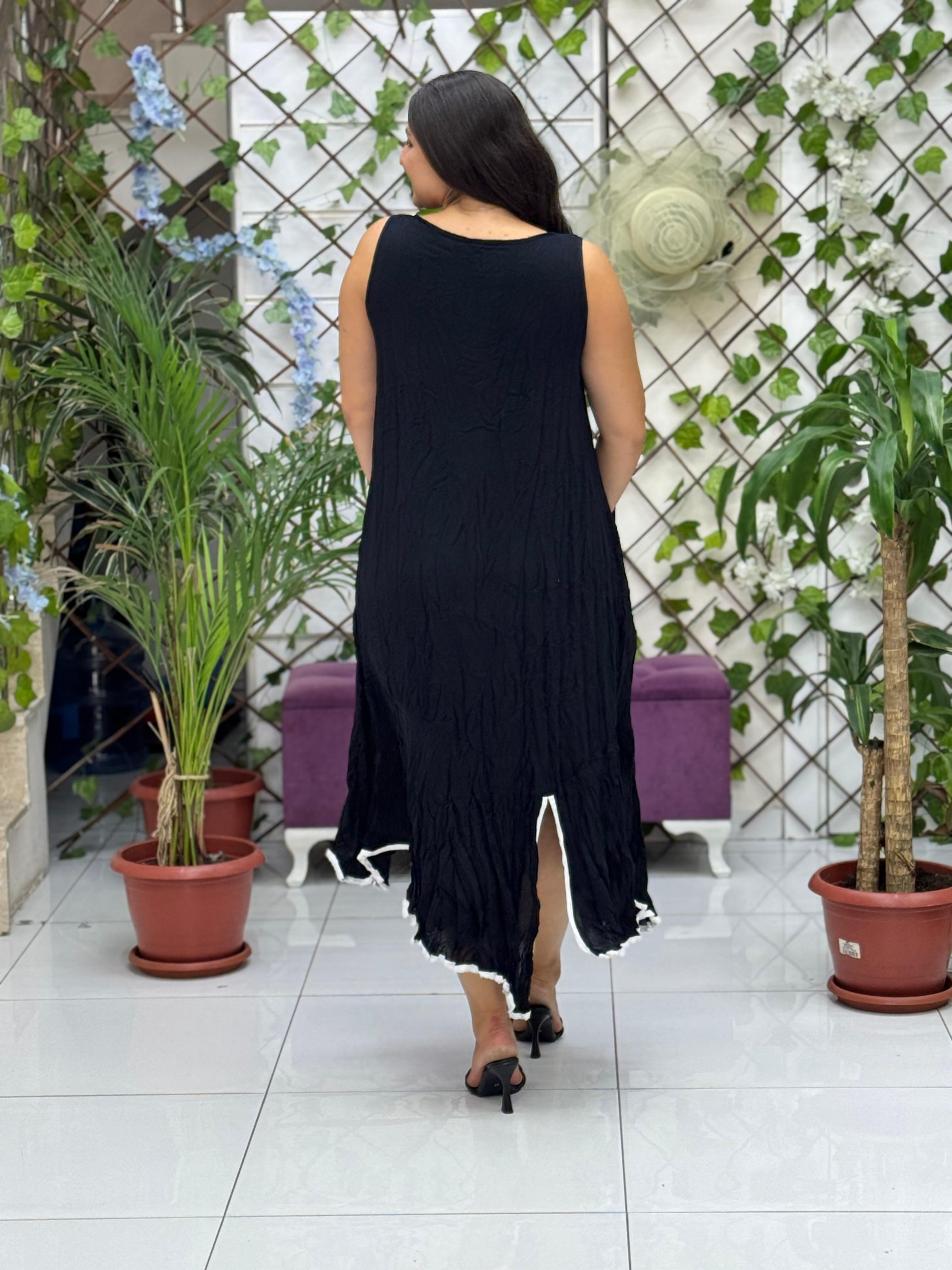 M1570 Vestido Voile Estampado Español Negro