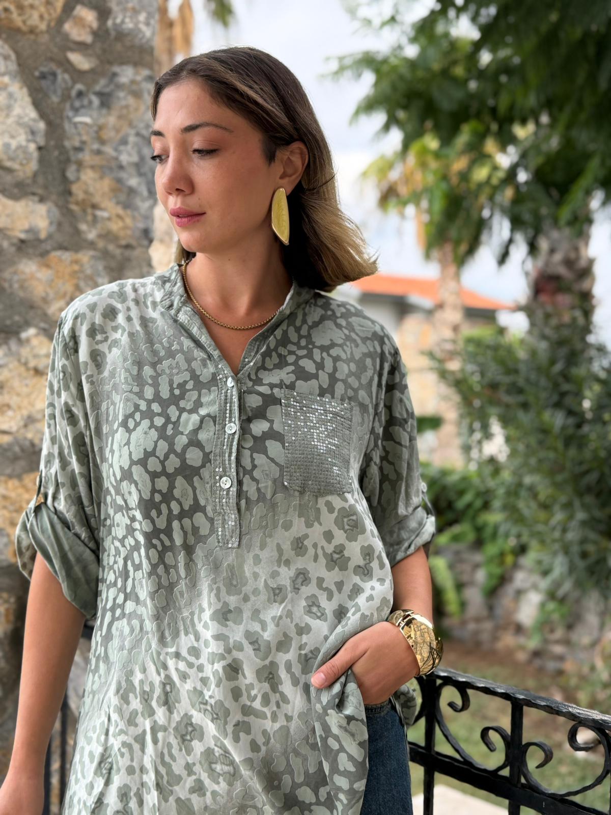 NC63107 İtalyan Coton Bluz Yeşil