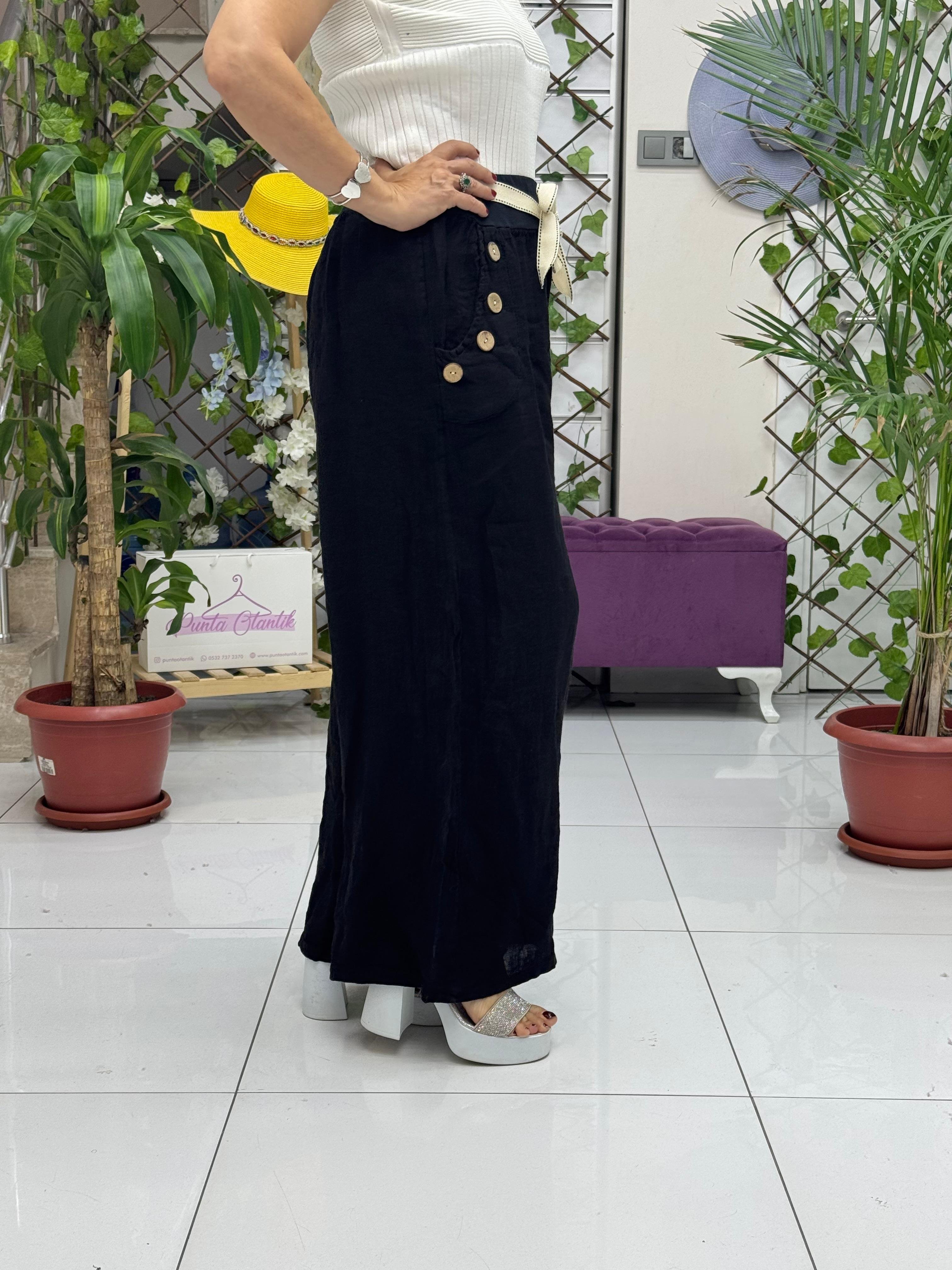 NC2613 İtalyan Keten Pantolon Siyah