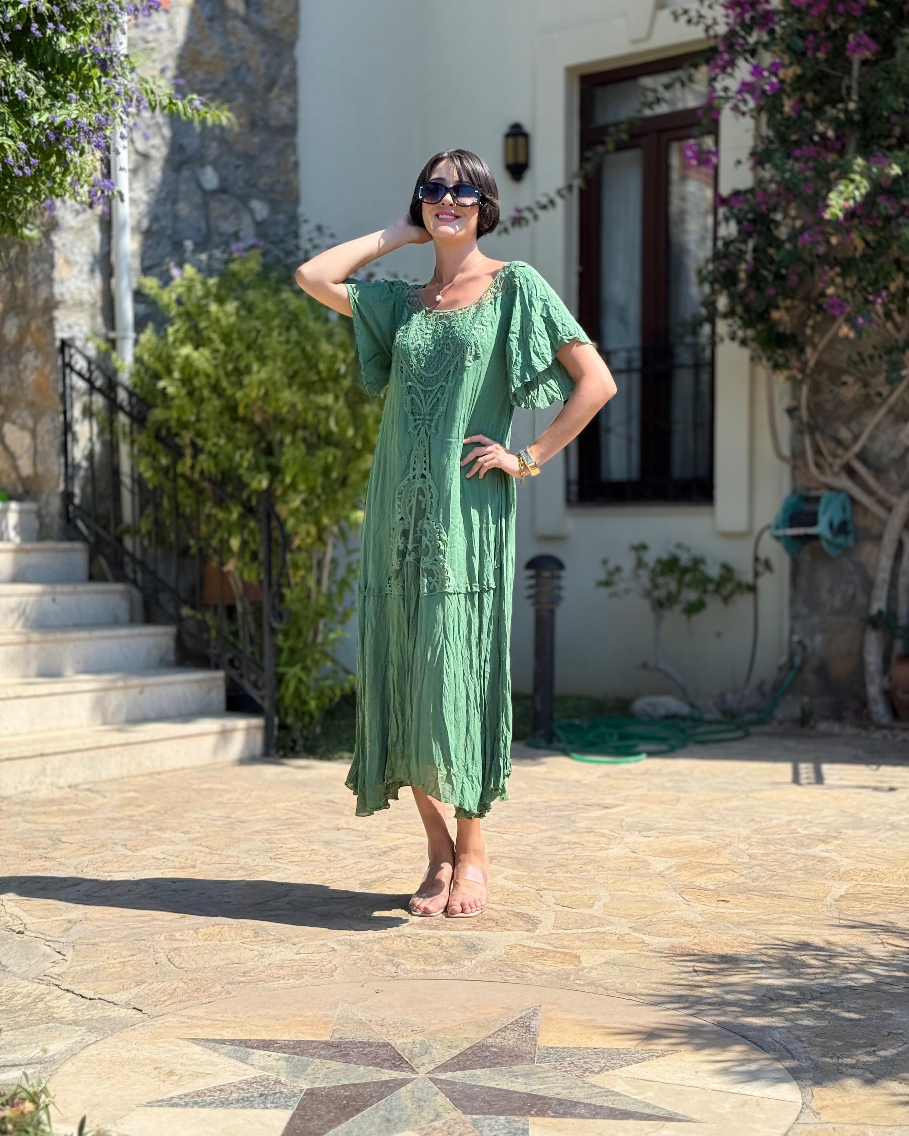 VL1420 Hürrem Vual Elbise  Yeşil