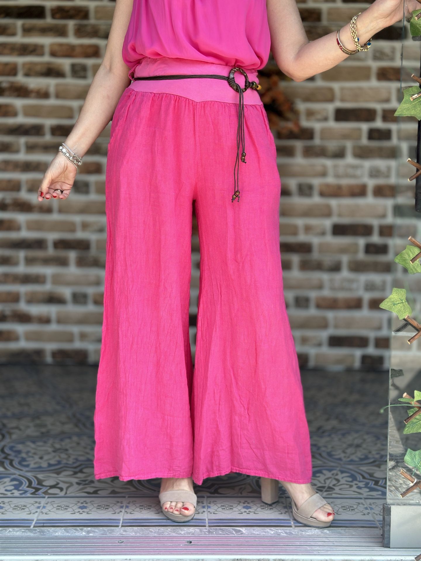 P12011 İtalyan Keten Pantolon Pembe