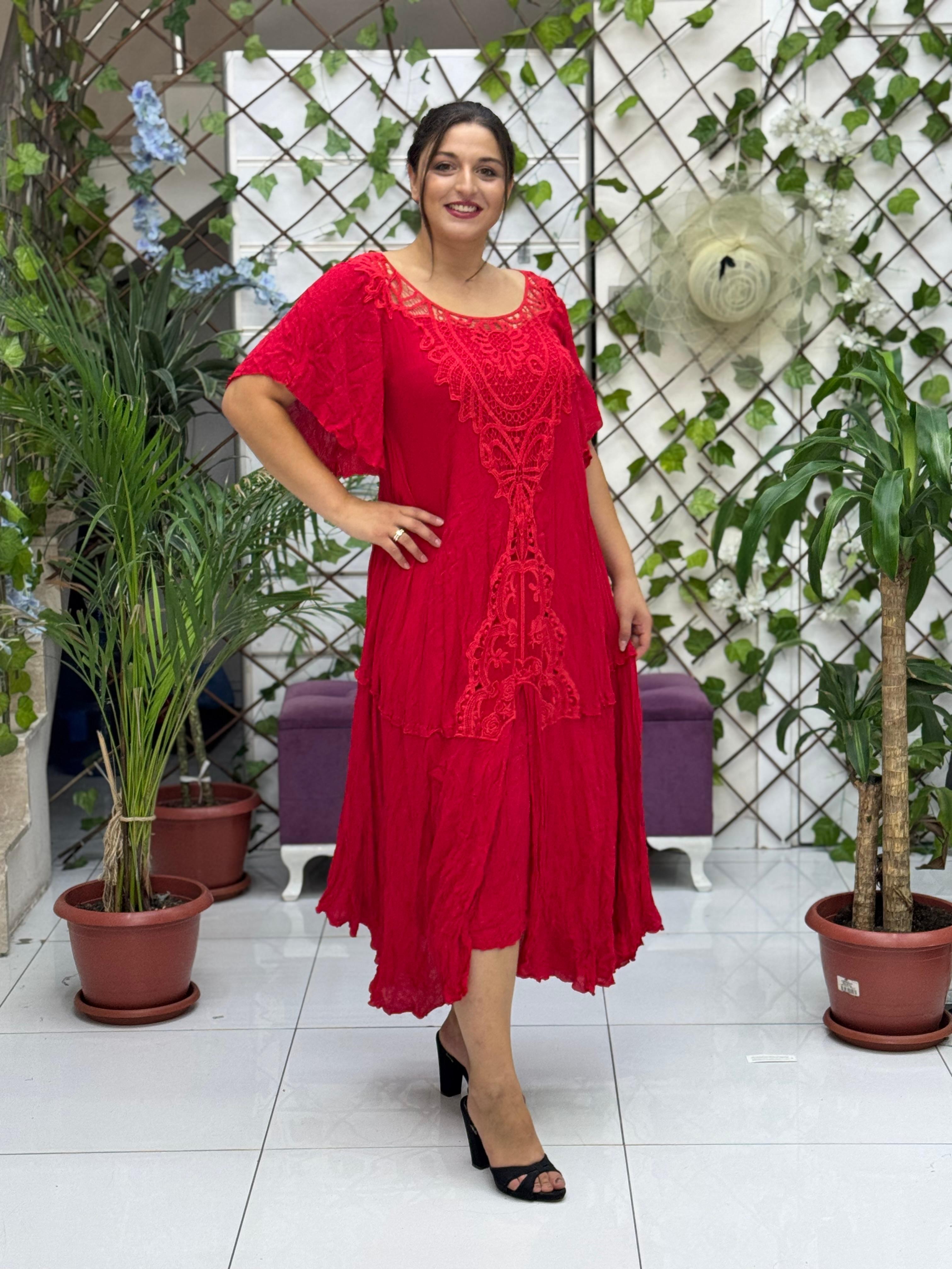 VL1420 Hürrem Vual Elbise Kırmızı