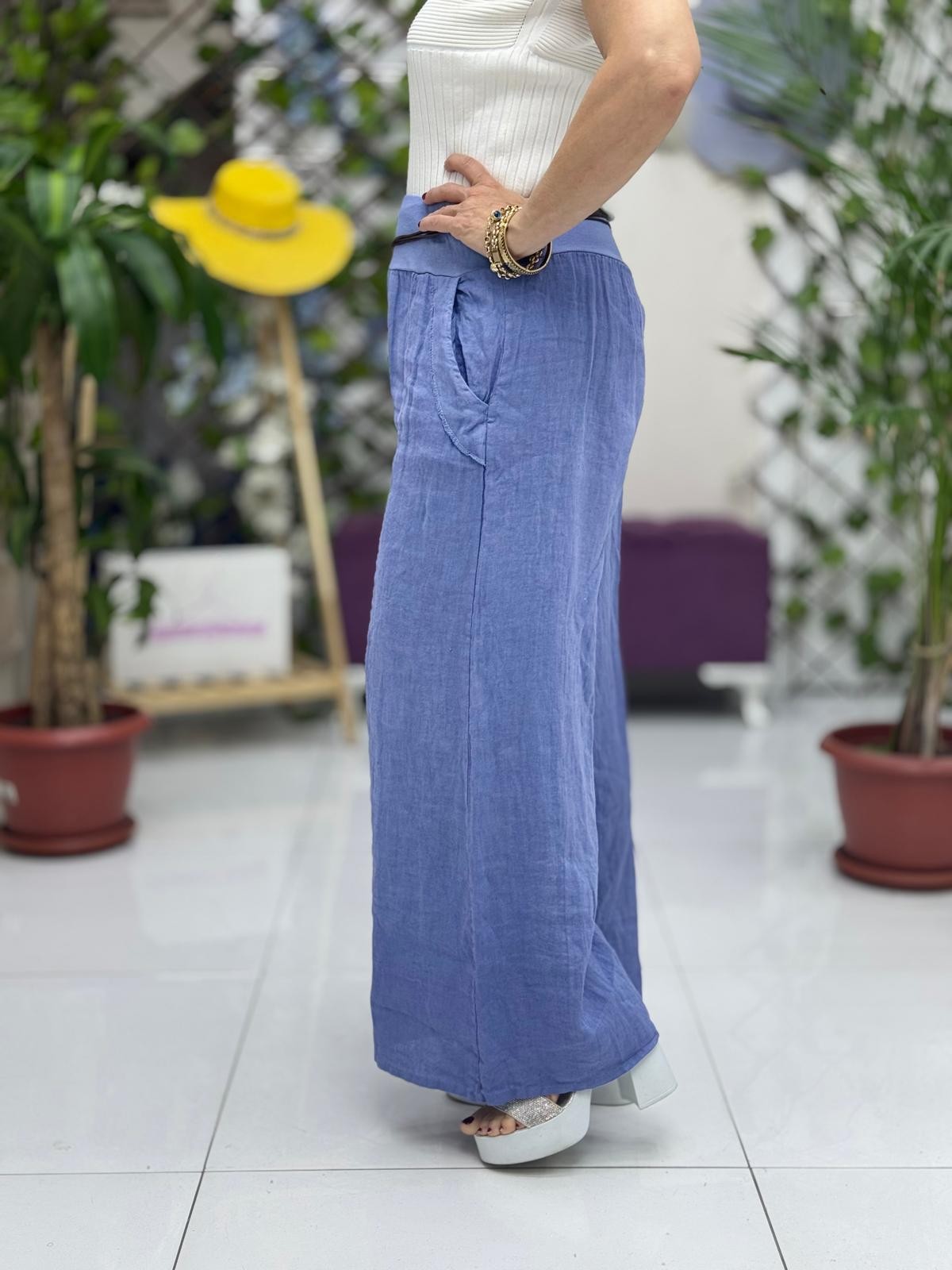 P3082 PANTALÓN LINO ITALIANO MARRÓN