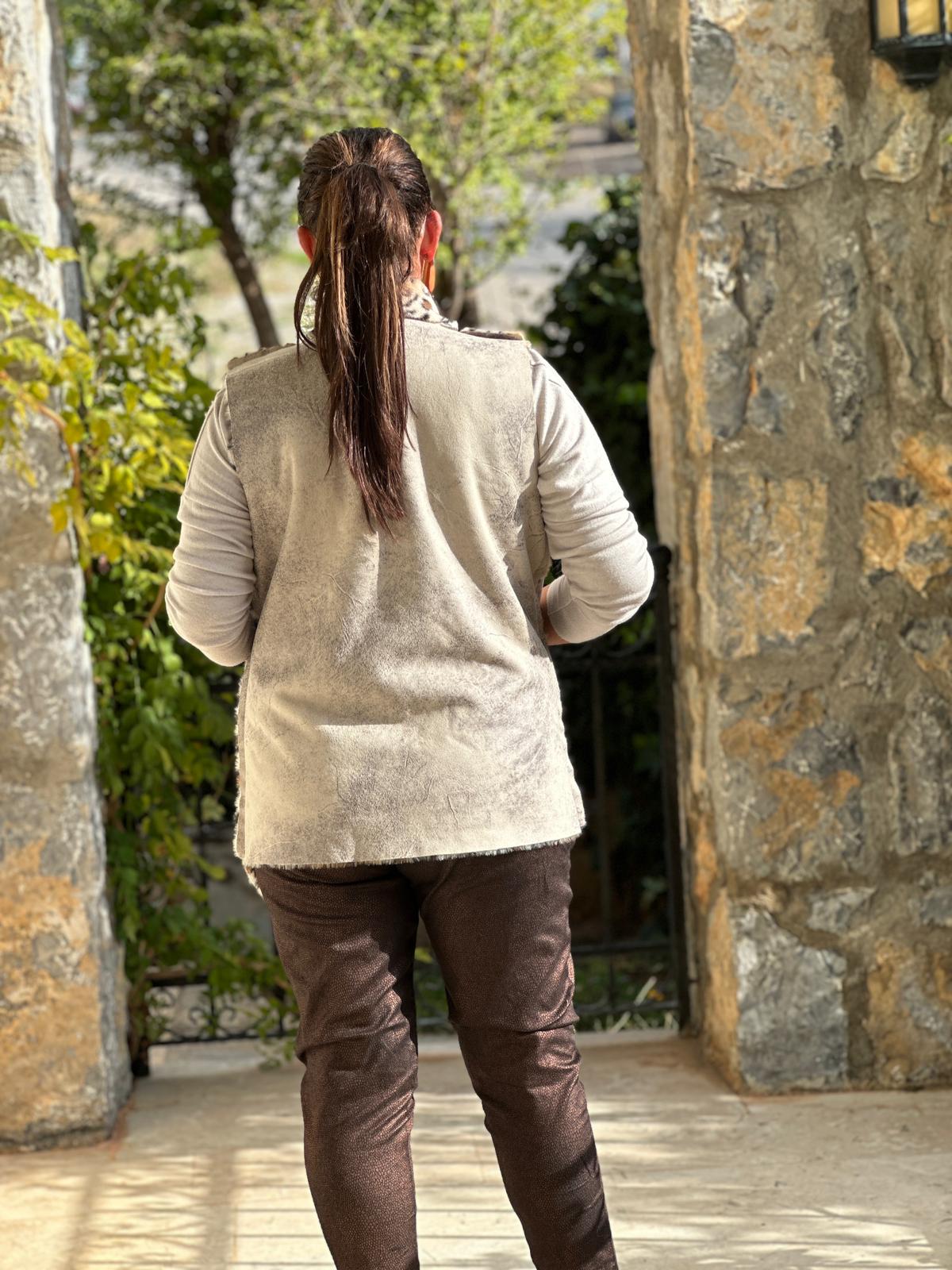 NC8470 İtalyan Çift Taraflı Nubuk-Kürk Yelek Taş