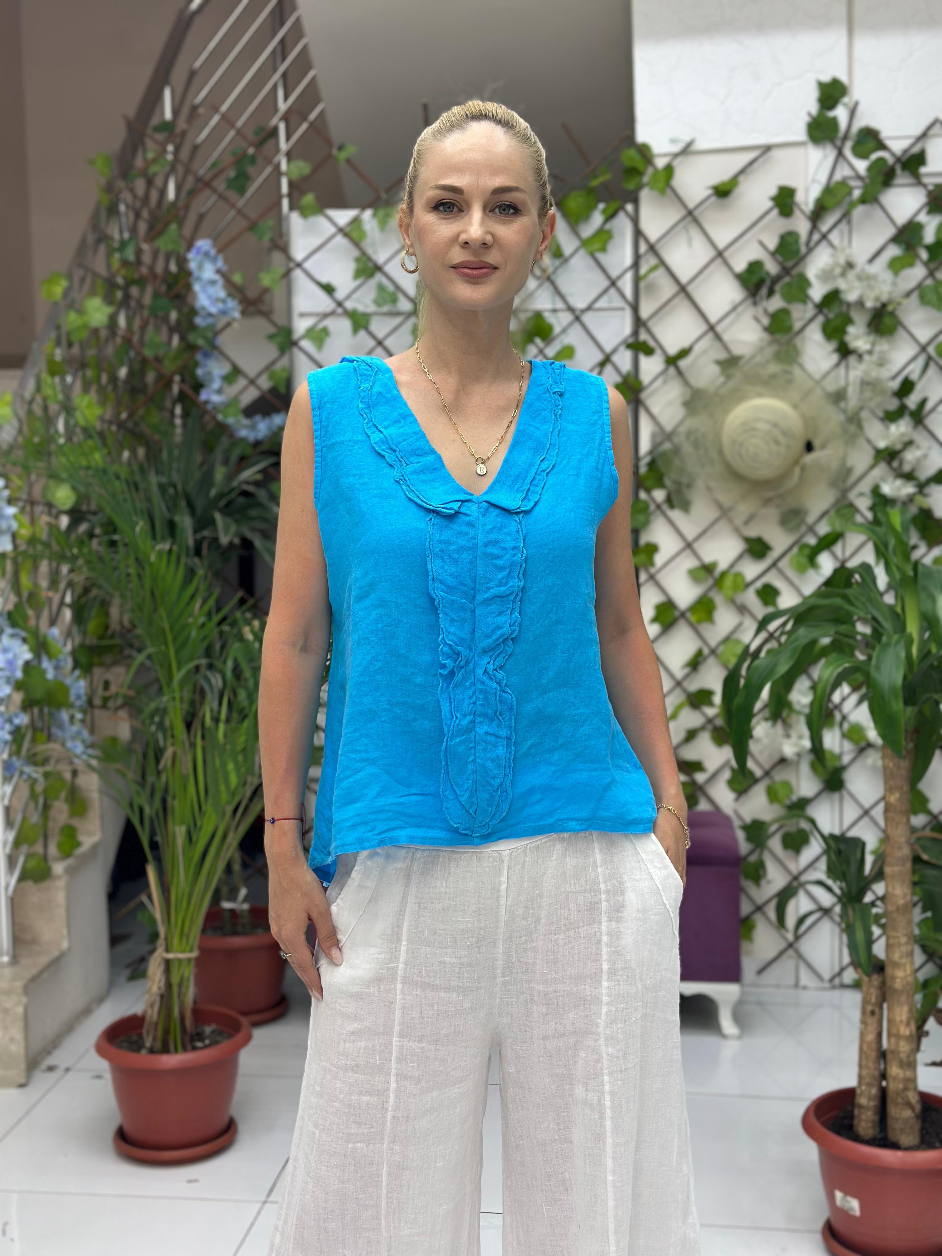 N23003 Blusa Lino Algodón Italiano Visón