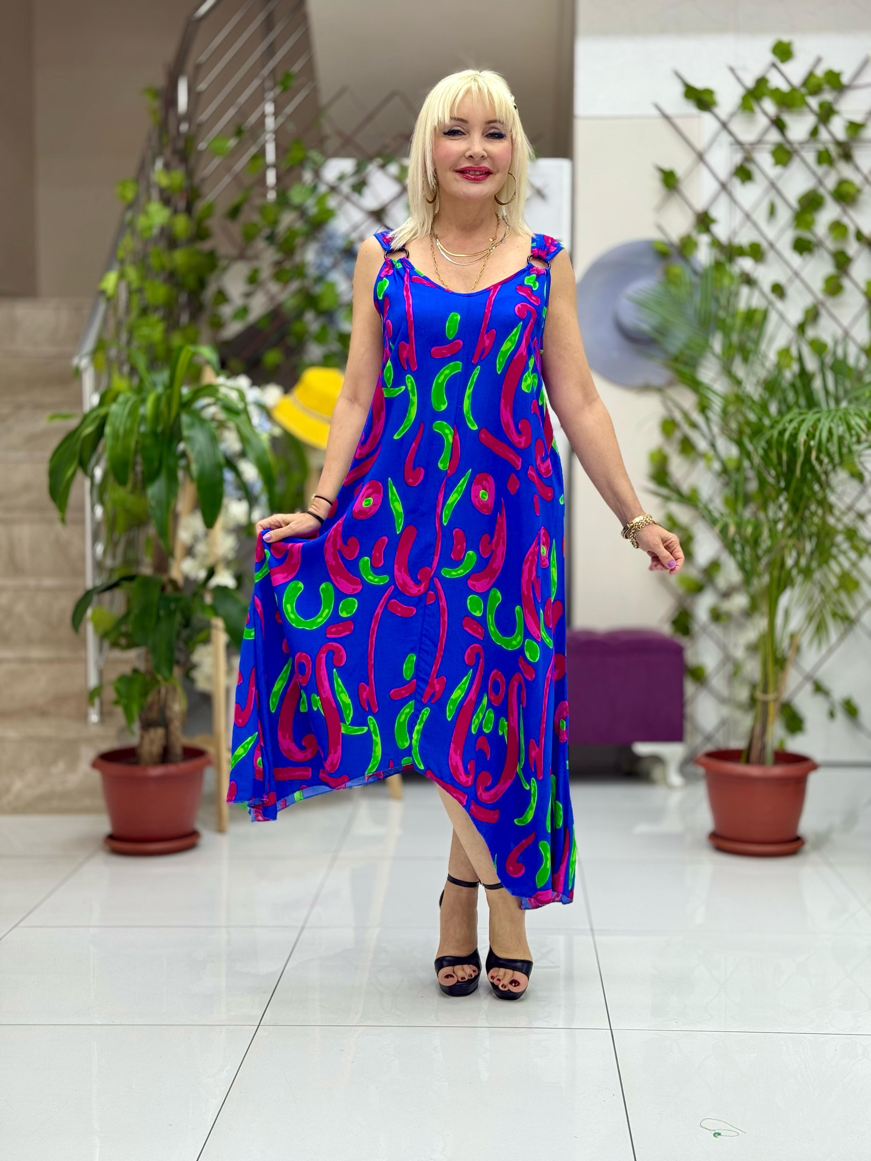 HL14018 Omzu Halkalı Askılı Viskon Hilal Elbise
