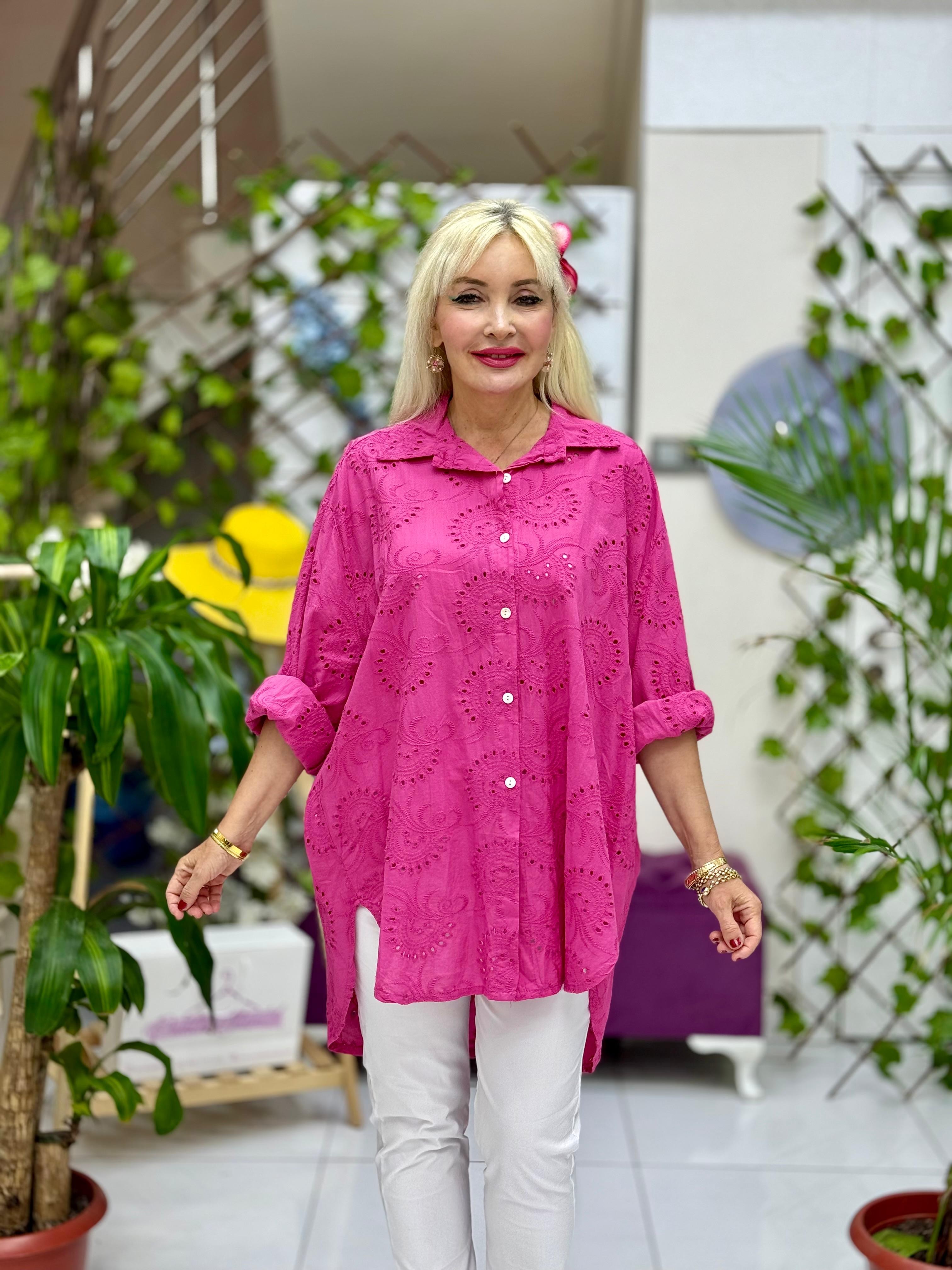 YG3731 İtalyan Brodeli Tunik Gömlek Pembe