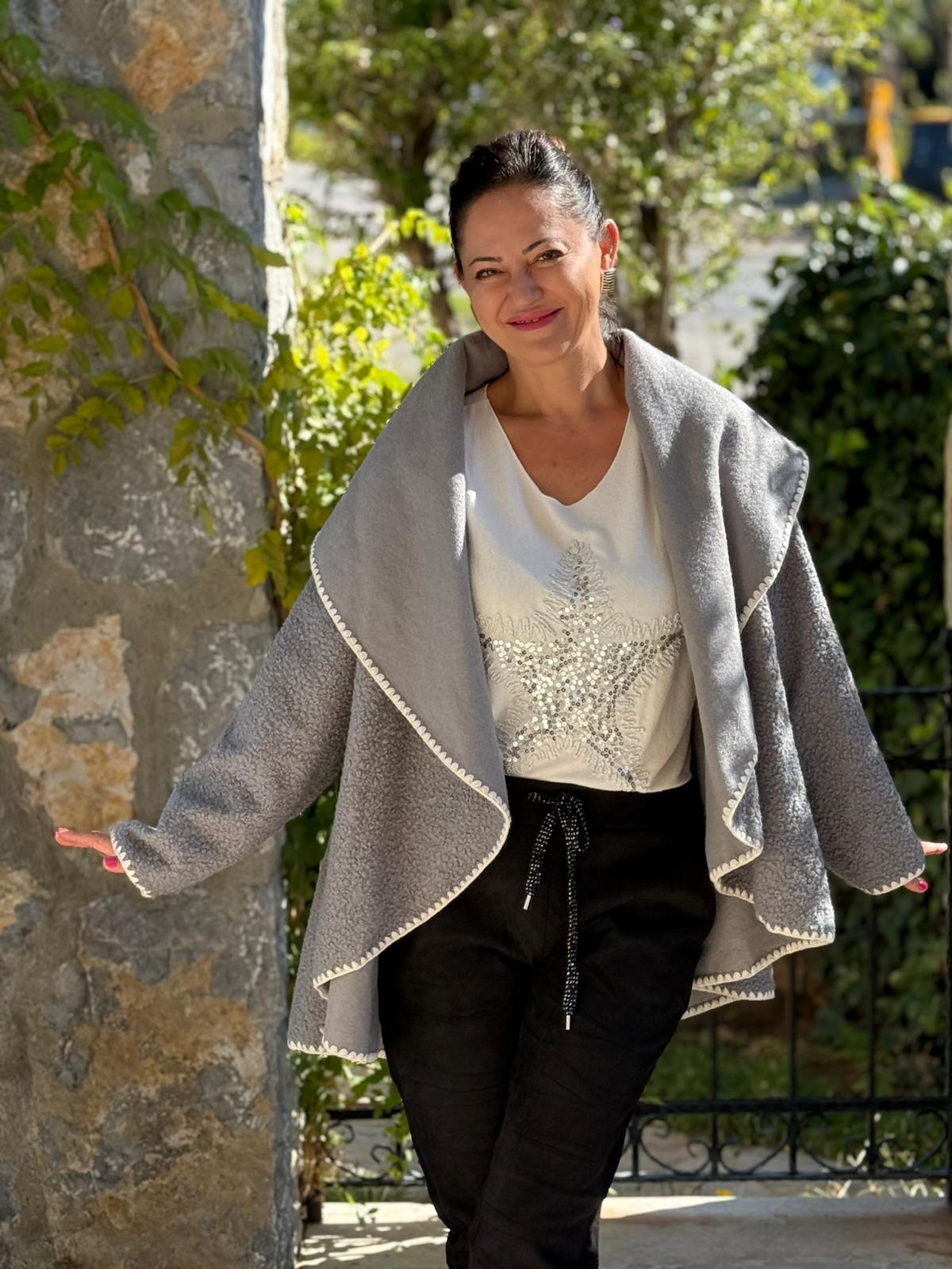 YG3695 Dökümlü İtalyan Buklet Kaban Gri