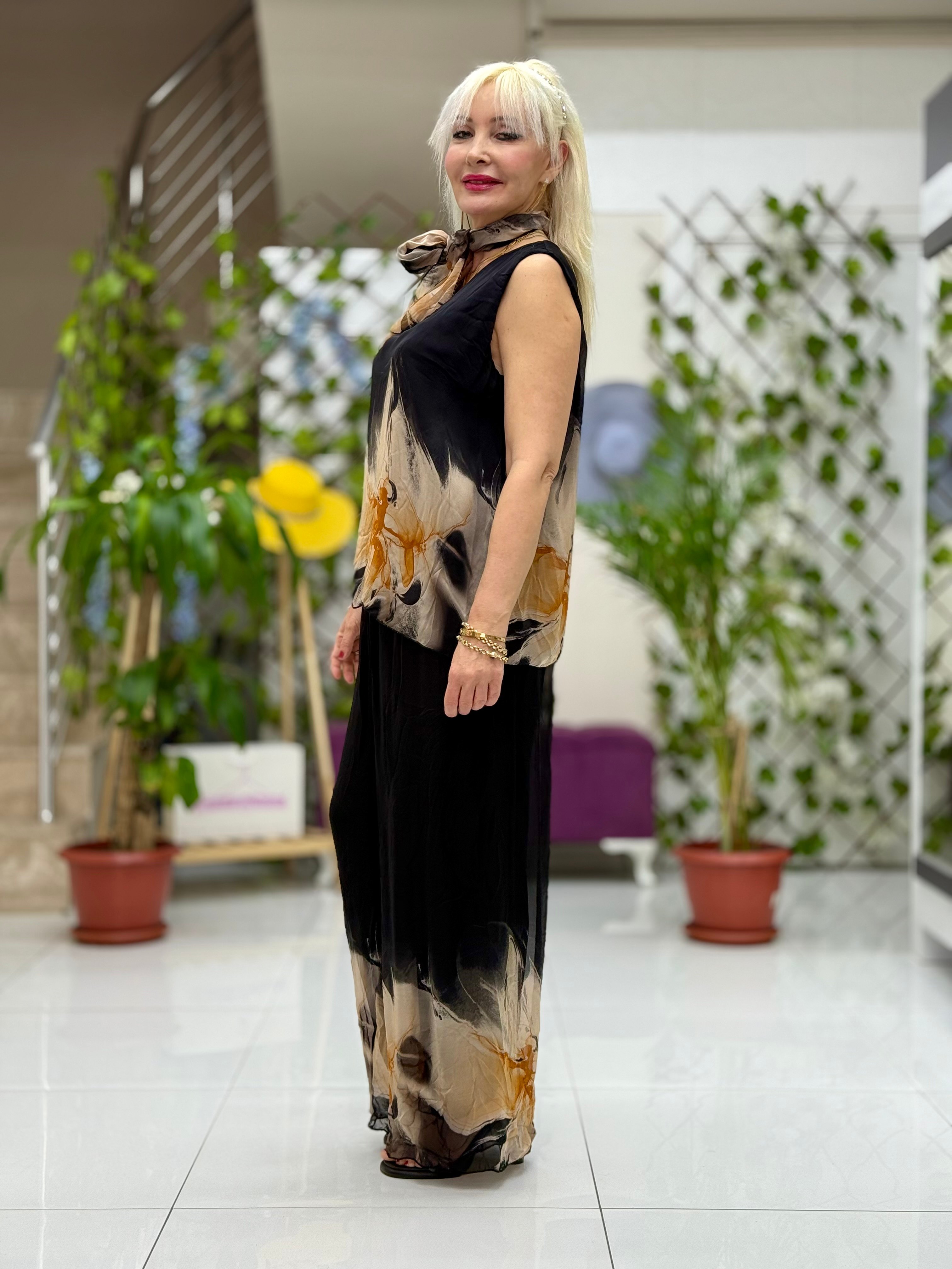 P3009 Traje Italiano De Seda Con Lentejuelas Camel