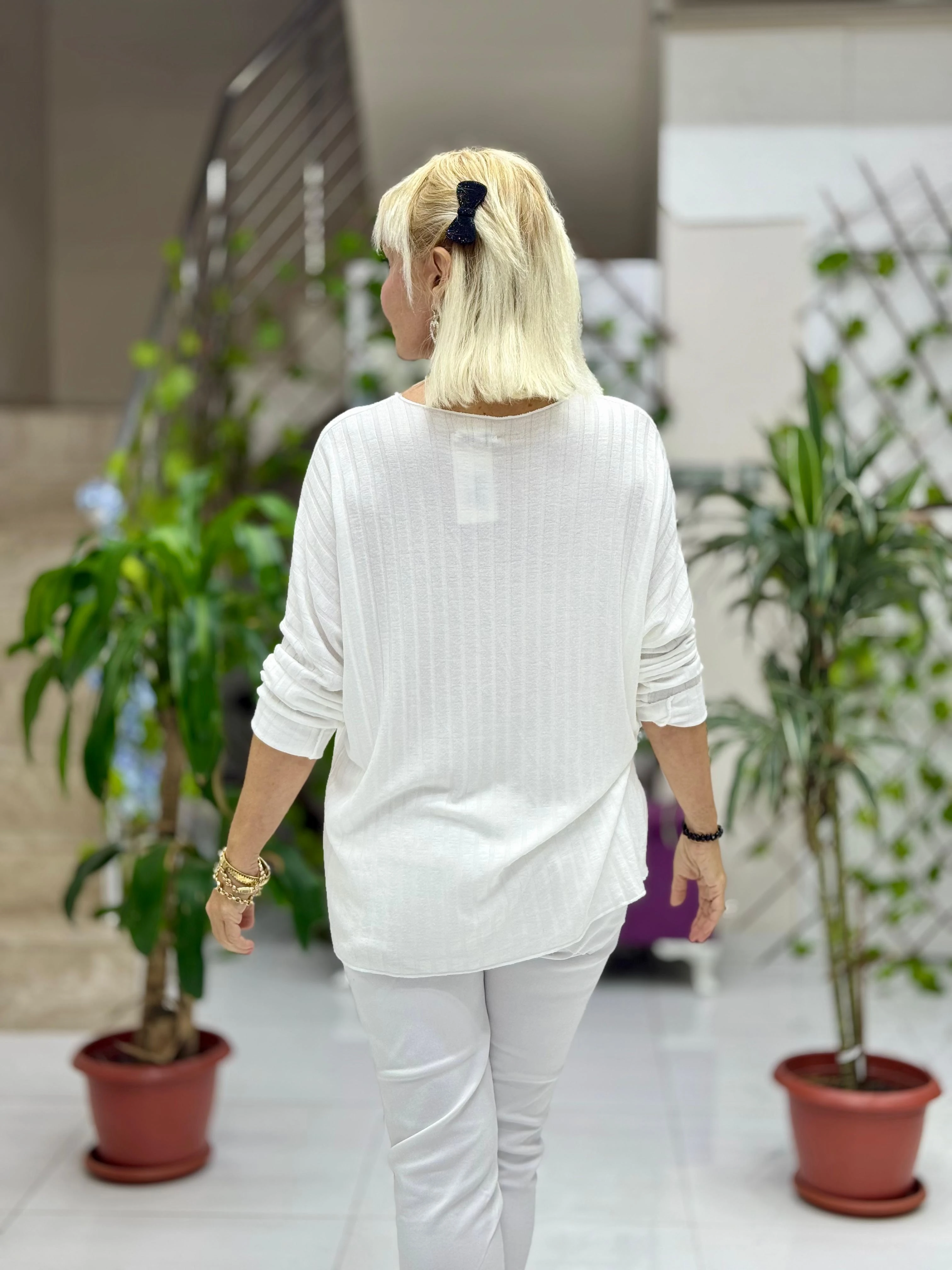 LS5510 İtalyan V Yaka Triko Bluz Beyaz