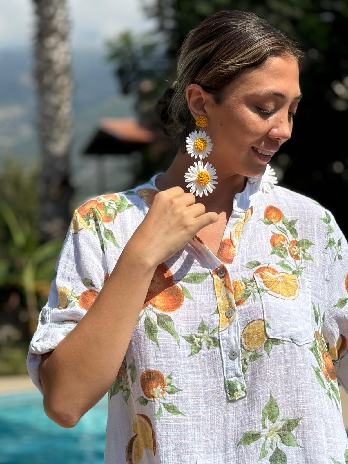 NC154553 İtalyan Pamuk Keten Bluz Beyaz