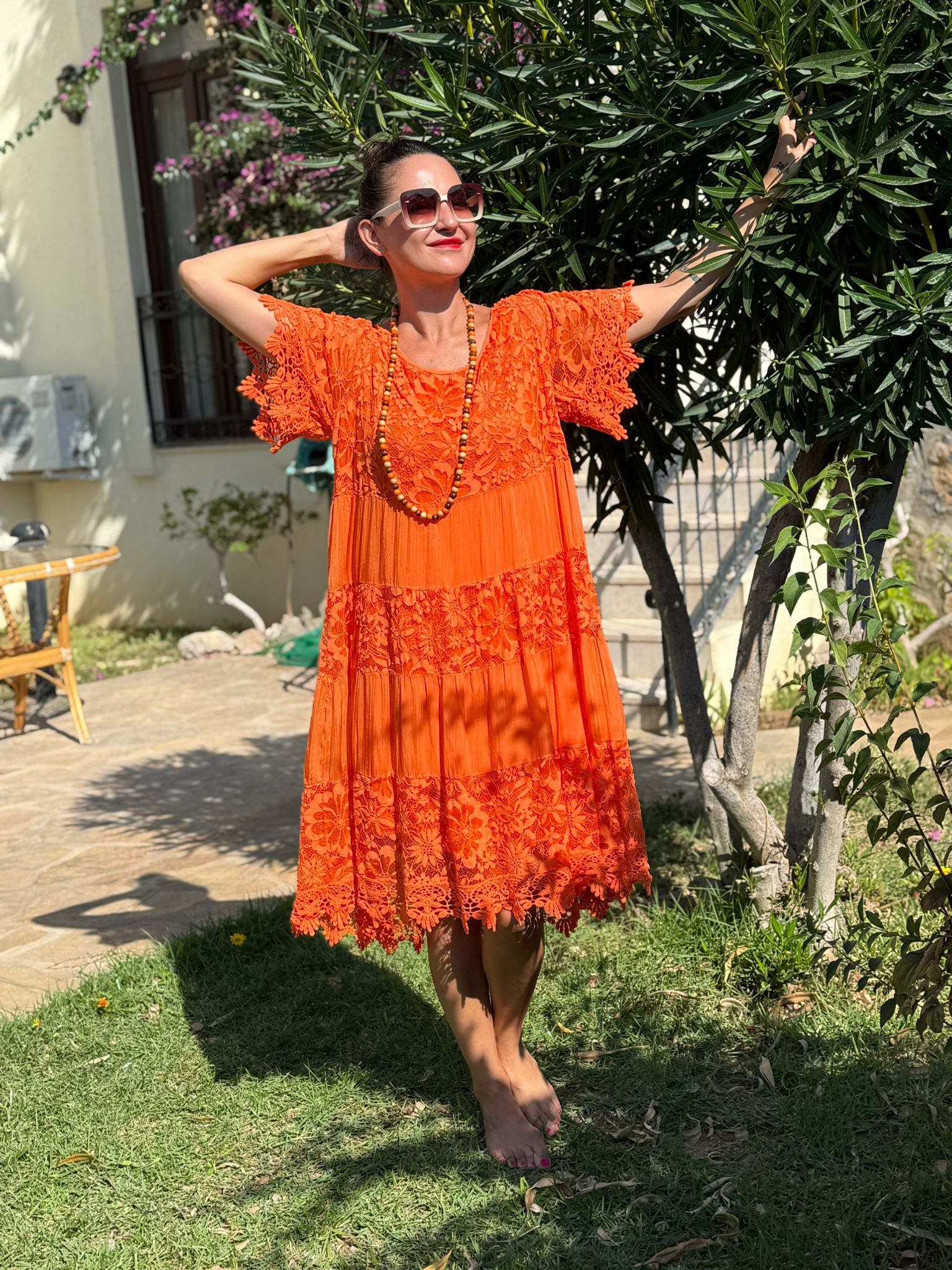 NCC10337 İtalyan İpek Elbise Oranj