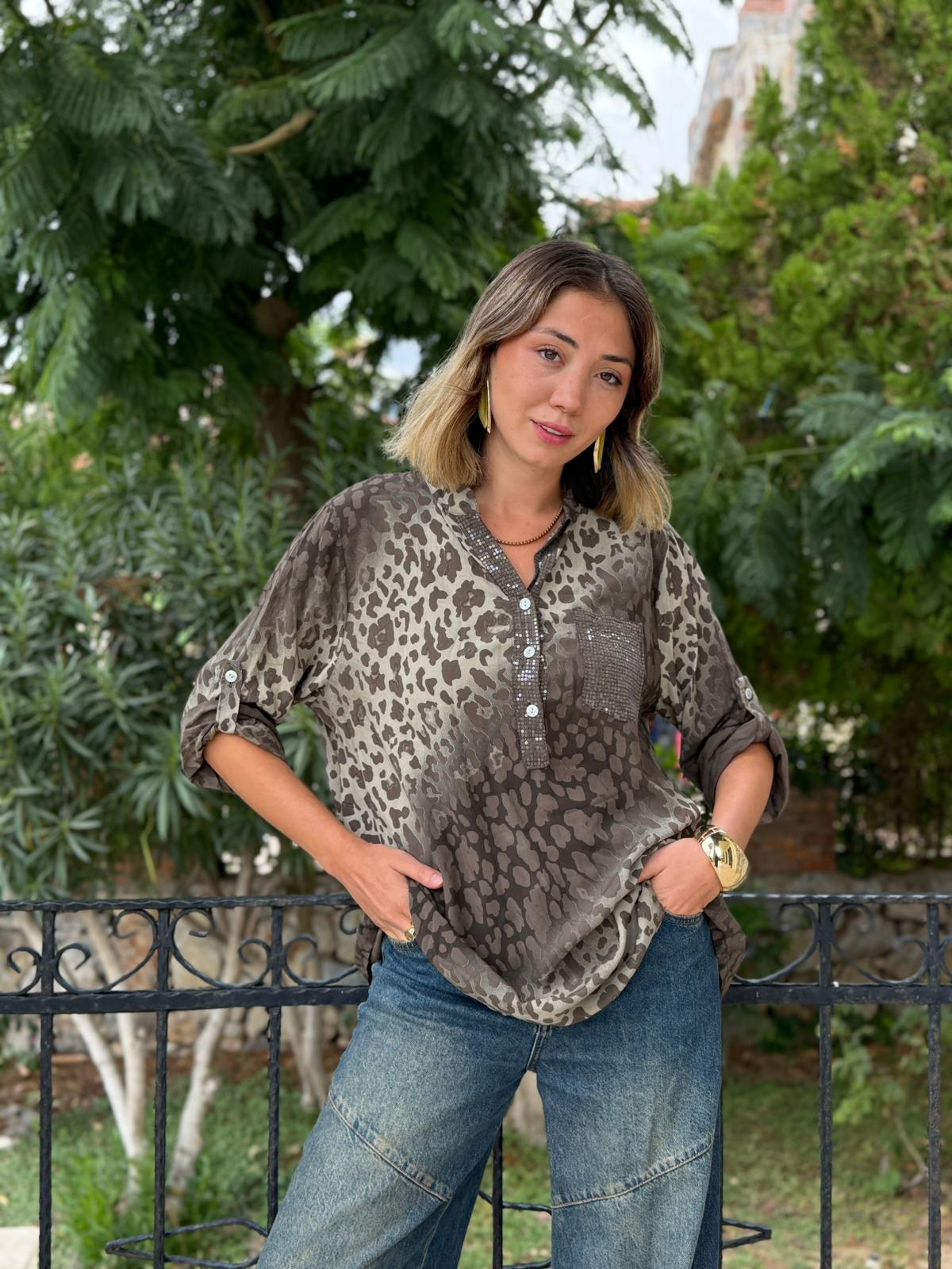 NC63107 İtalyan Coton Bluz Kahve