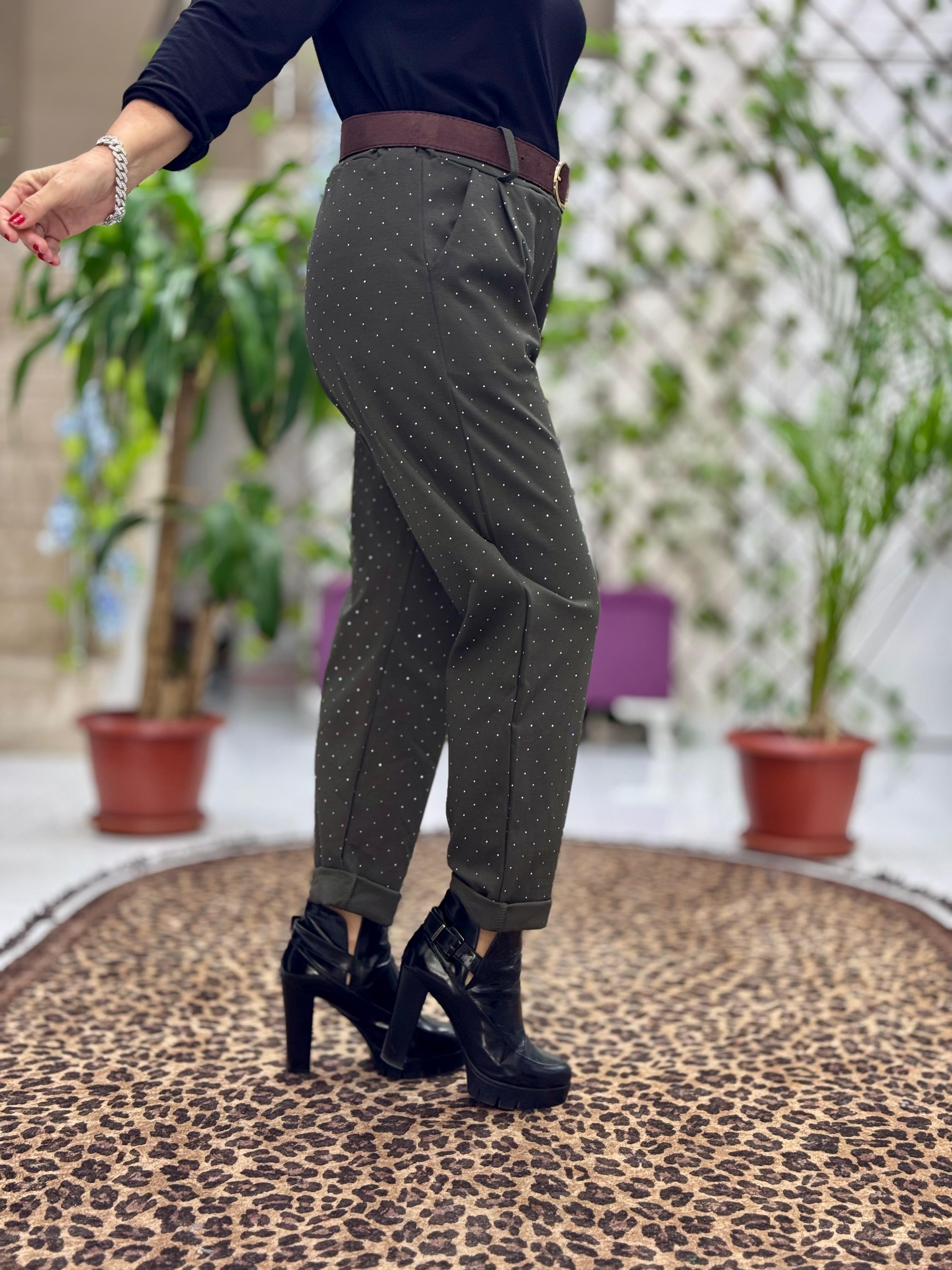 NC10192 Taşlı İtalyan Coton Pantolon Haki