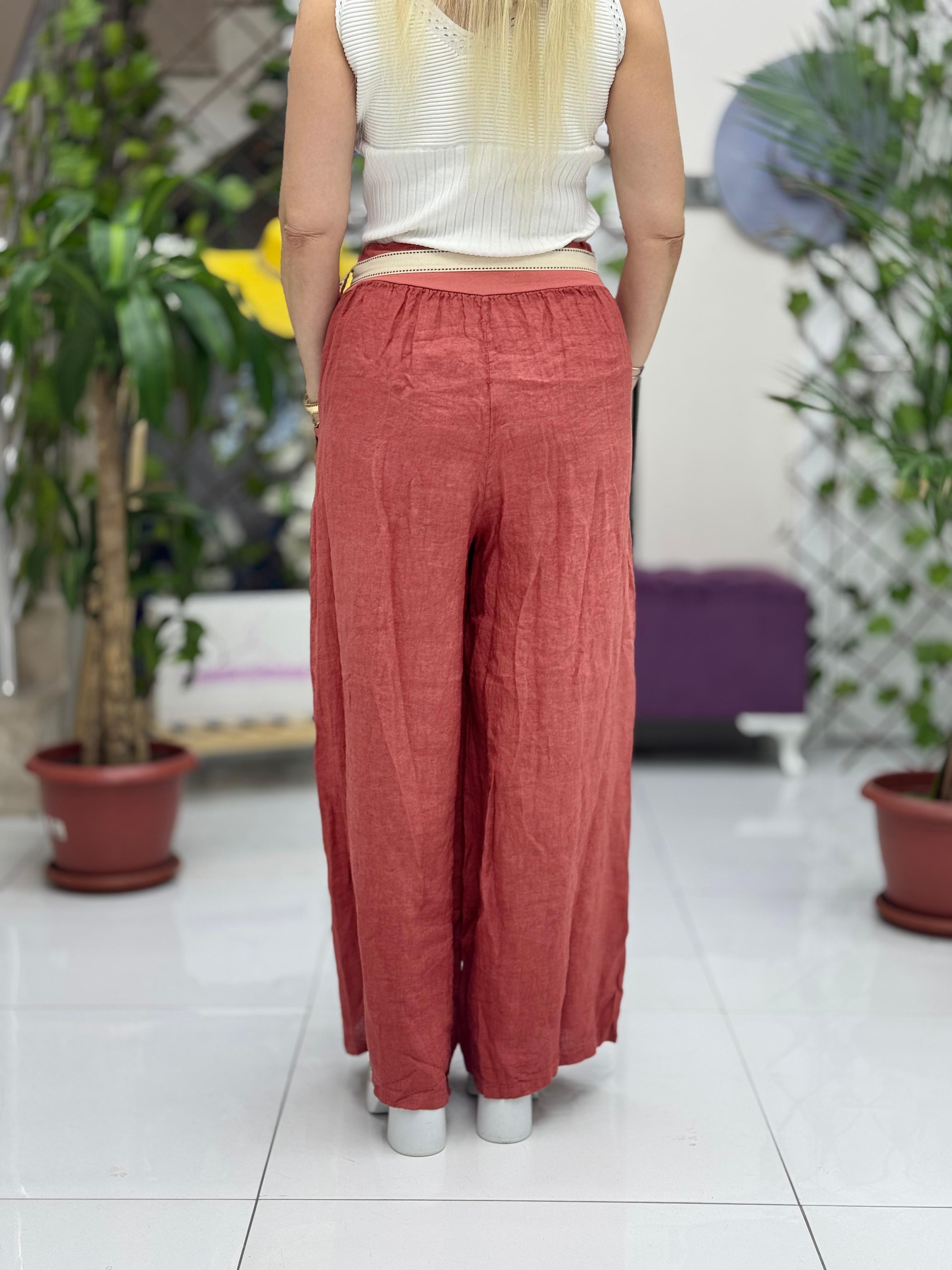 NC2613 İtalyan Keten Pantolon Kiremit